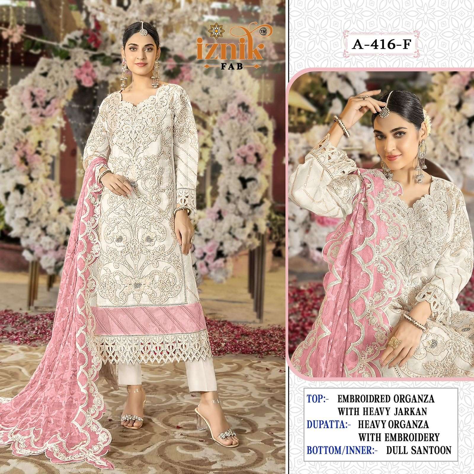 IZNIK FAB A-416 E TO H SERIES PURE ORGANZA MBROIDERY PAKISTANI DRESSES-00201