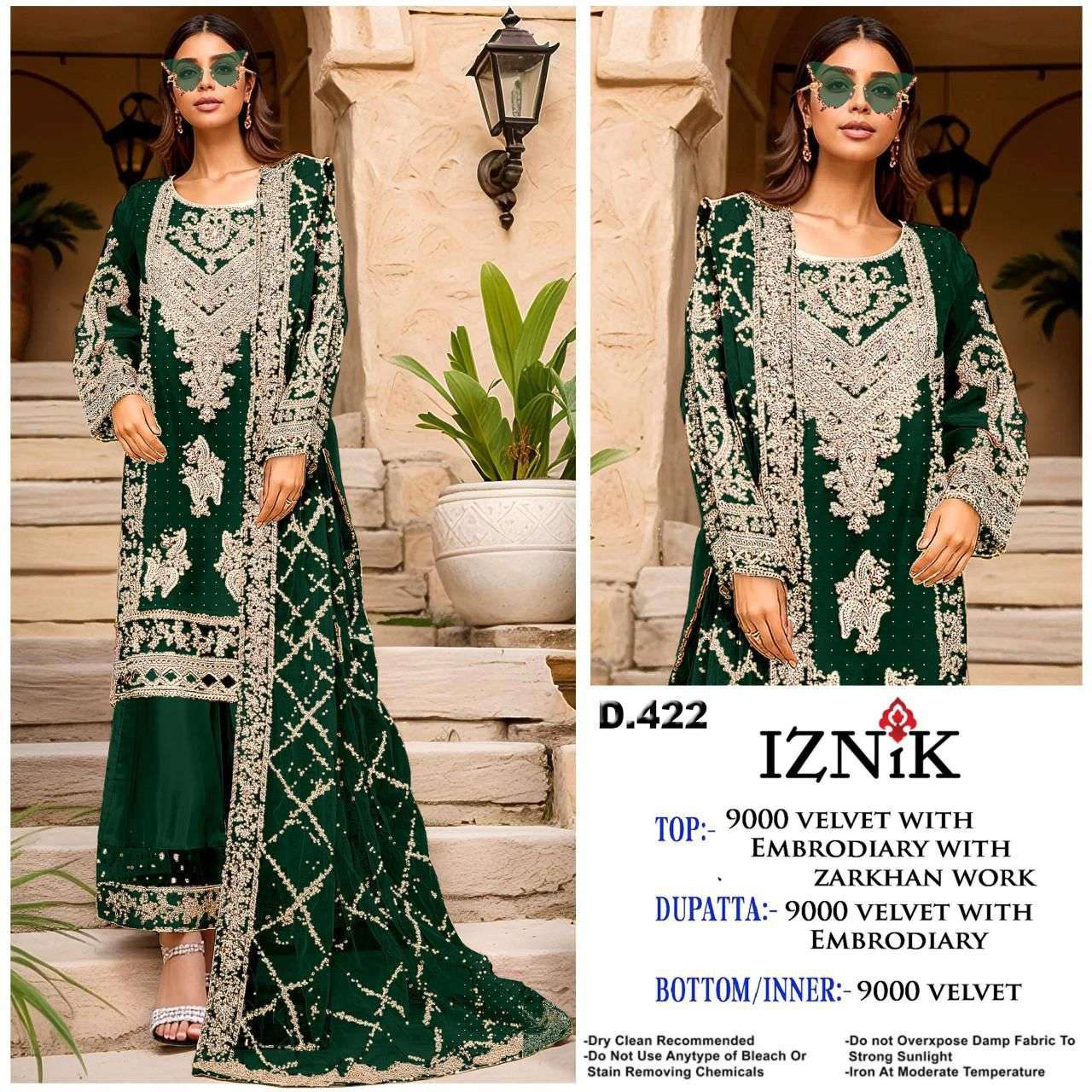 IZNIK FAB A-422 A TO D SERIES PURE VELVET EMBROIDERY PAKISTANI DRESSES-00201