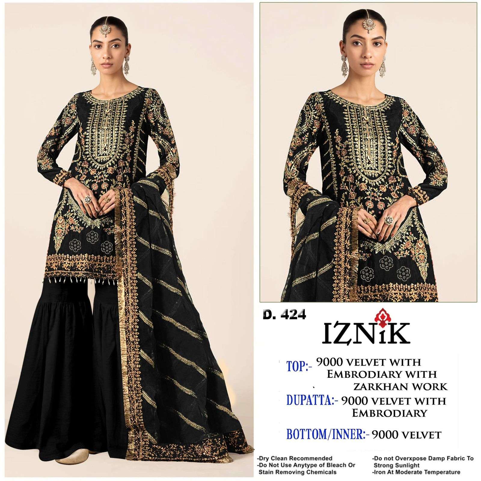 IZNIK FAB A-424 A TO D SERIES PURE VELVET EMBROIDERY PAKISTANI DRESSES-00201