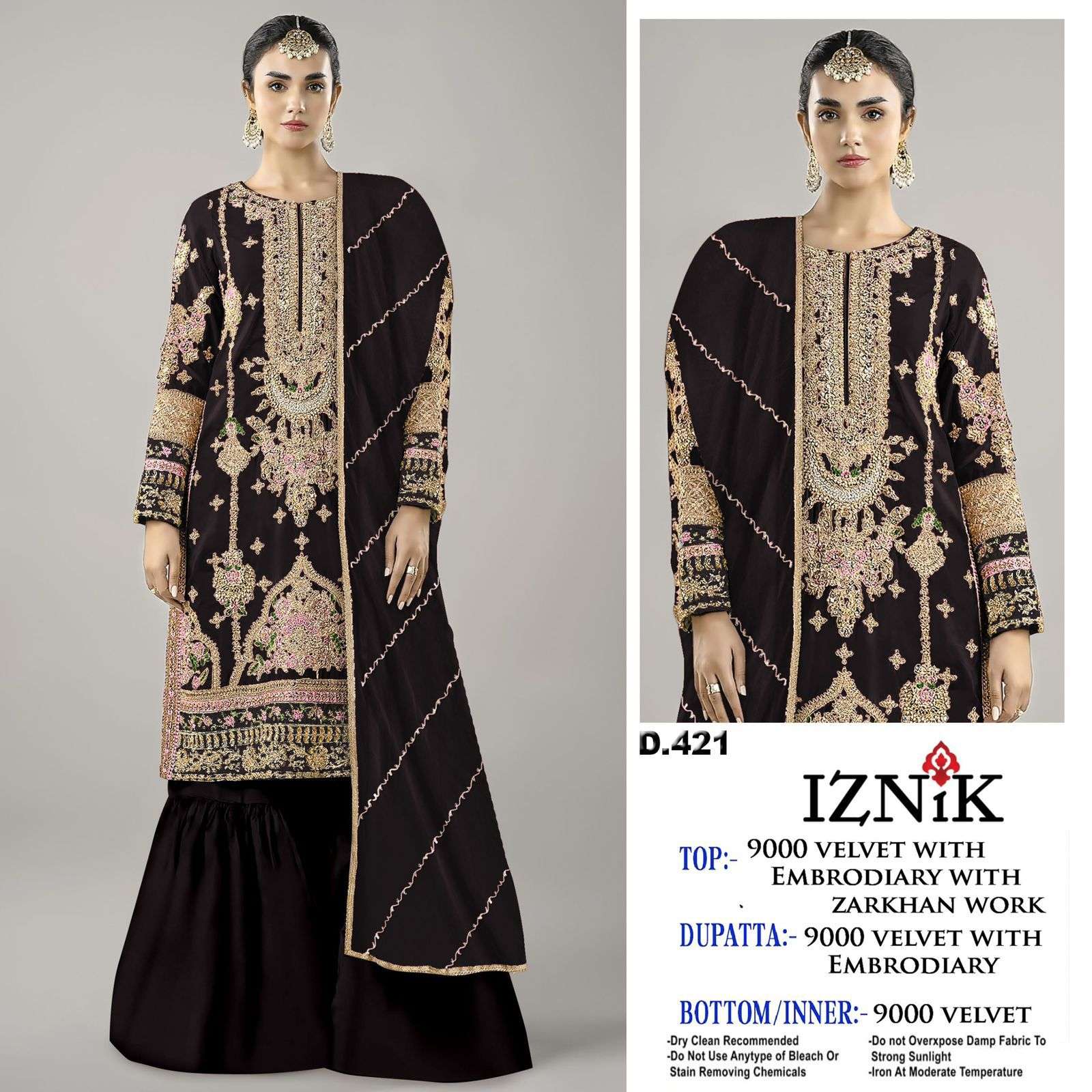 IZNIK FAB D-421 A TO D SERIES PURE 9000 VELVET EMBROIDERY PAKISTANI DRESSES-00201