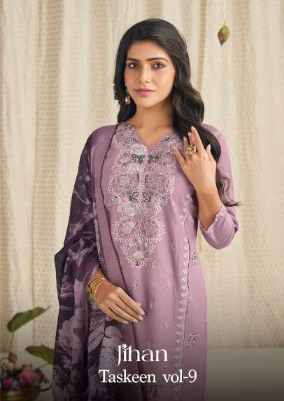 JIHAN TASKEEN VOL-09 3720 TO 3725 SERIES PURE COTTON EMBROIDERY PAKISTANI DRESSES-00201