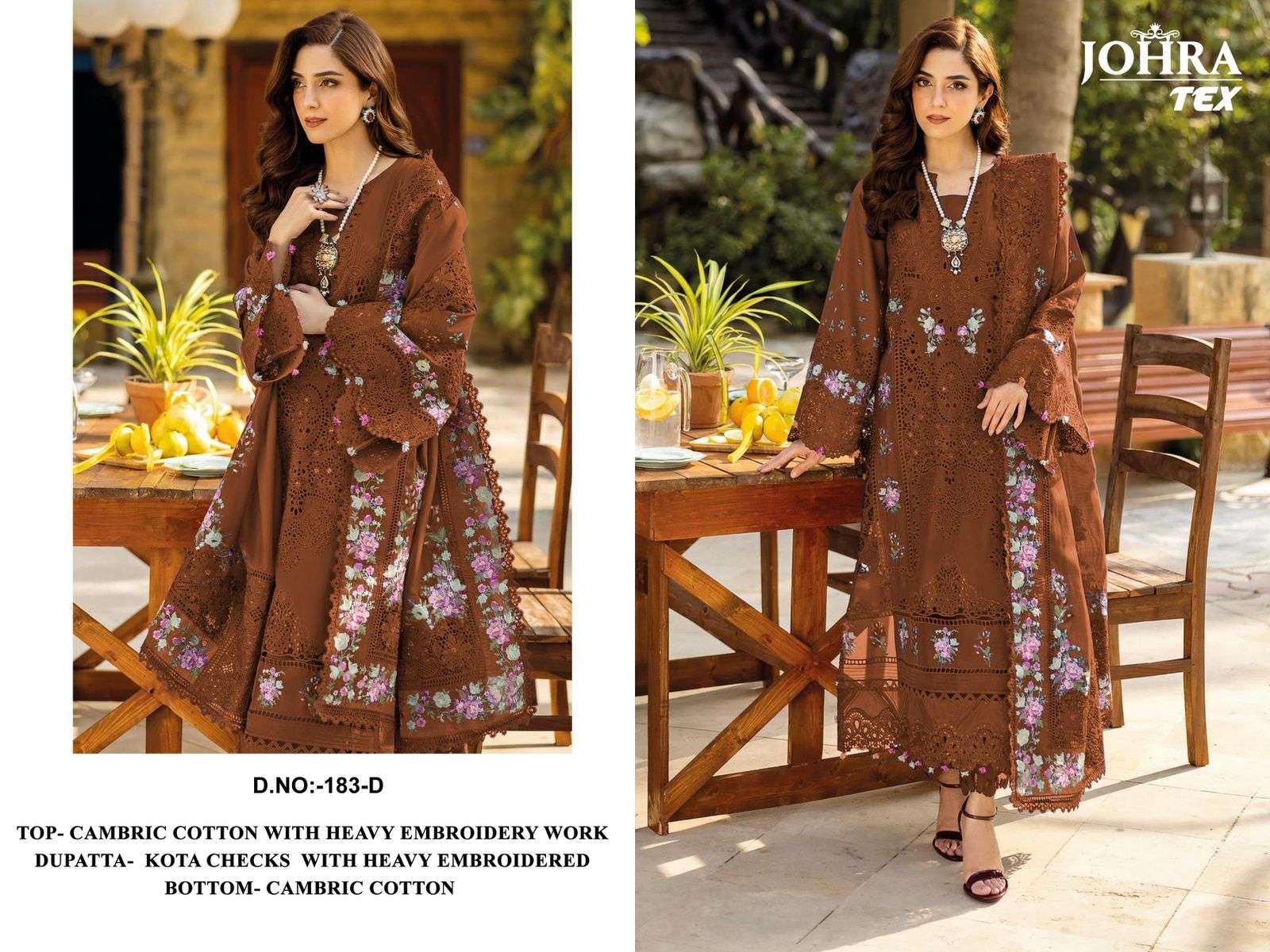 JOHRA TEX JT-183 D SERIE PURE CAMBRIC COTTON EMBROIDERY PAKISTANI DRESS-00071