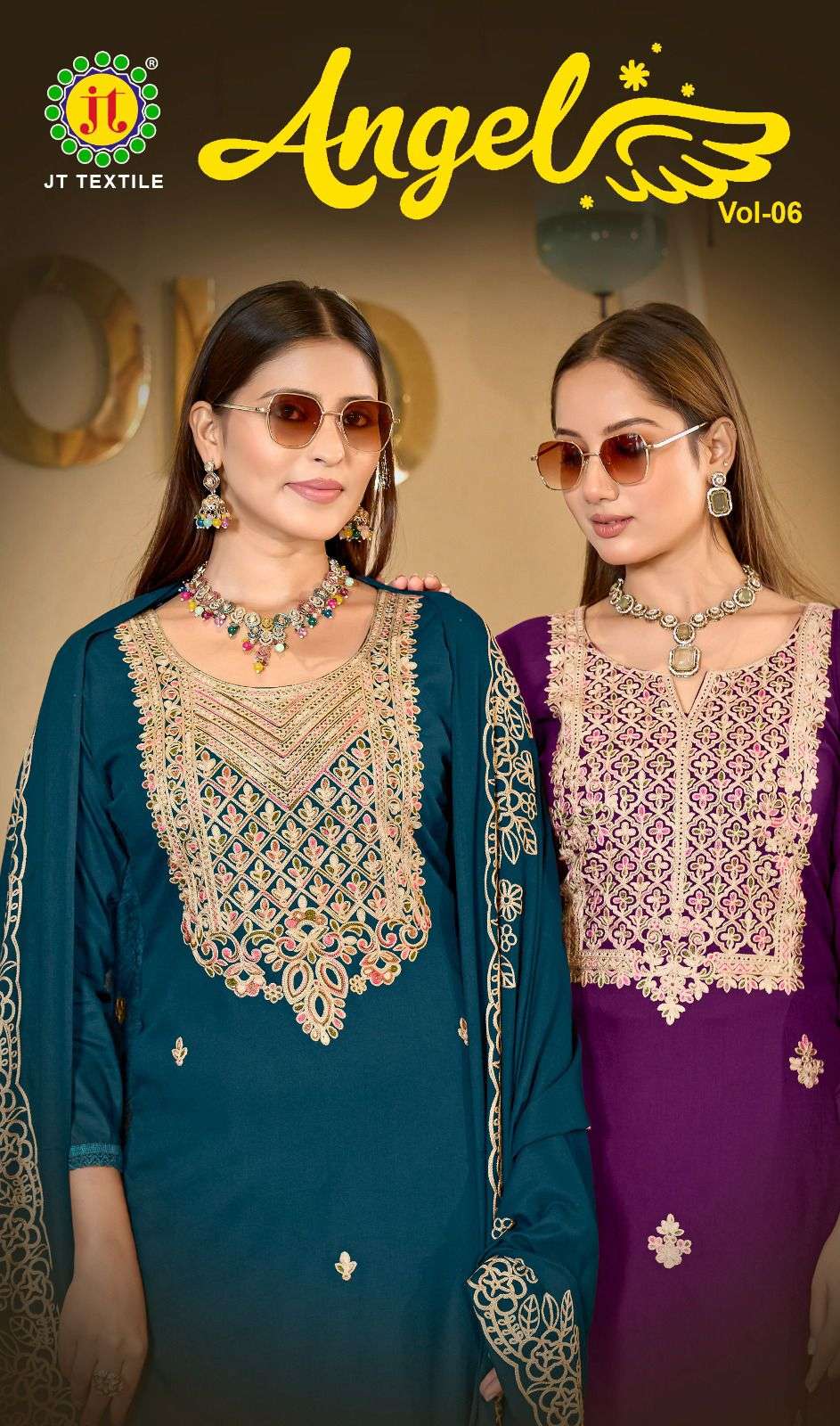 JT TEXTILE ANGEL VOL-06 6001  TO 6005  SERIES PURE RAYON EMBROIDERY PAKISTANI DRESSES-00201