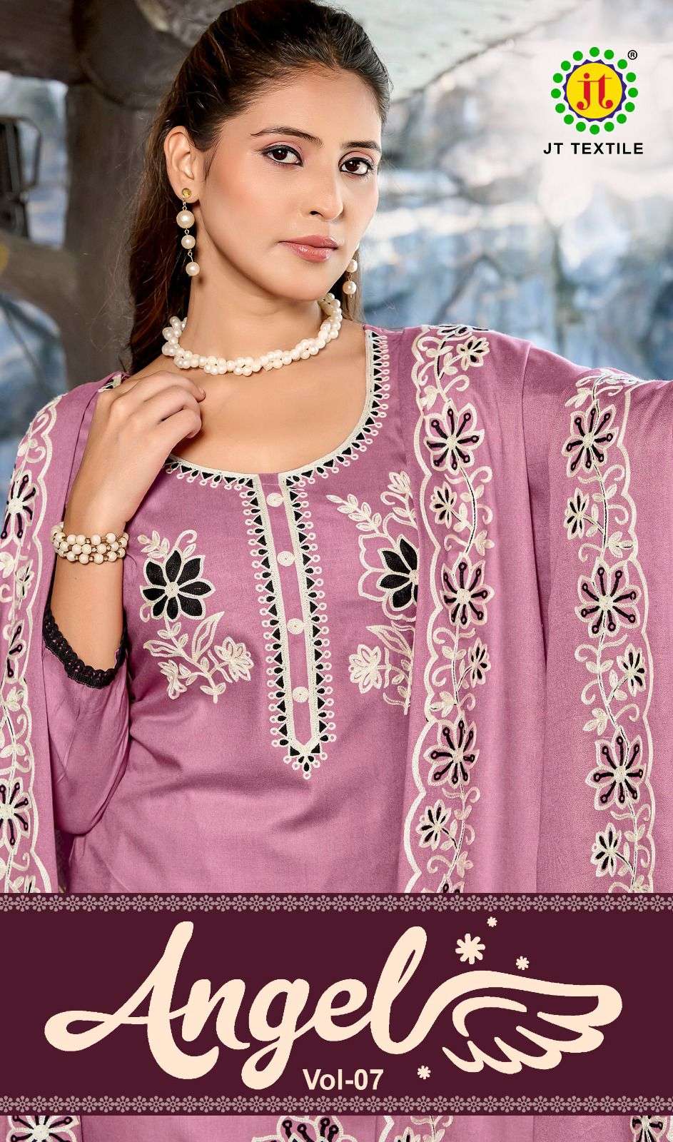 JT TEXTILE ANGEL VOL-07 7001 TO 7006 SERIES PURE RAYON EMBROIDERY PAKISTANI DRESSES-00201