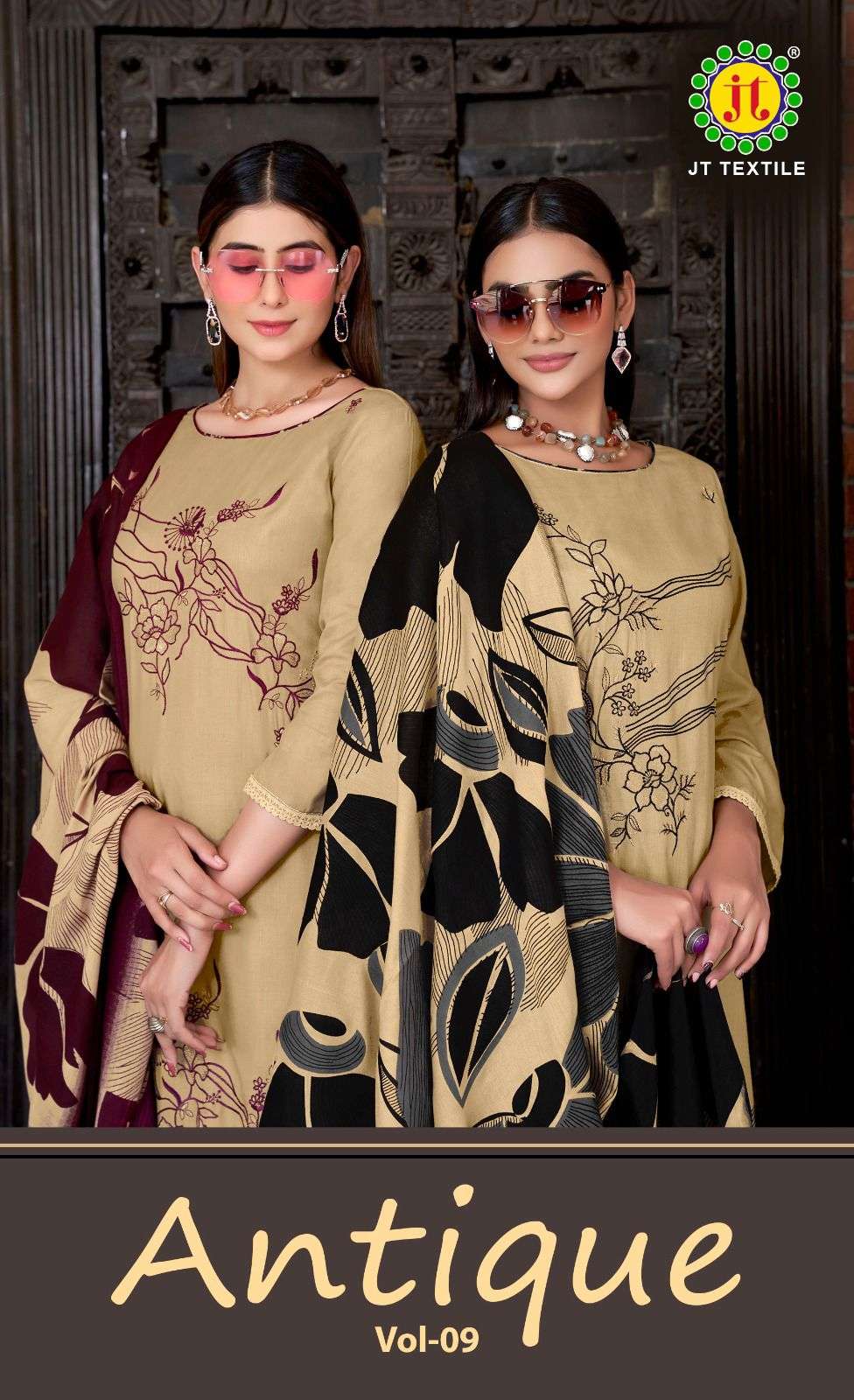 JT TEXTILE ANTIQUE VOL-09 9001 TO 9005 SERIES PURE RAYON EMBROIDERY DRESSES-00062
