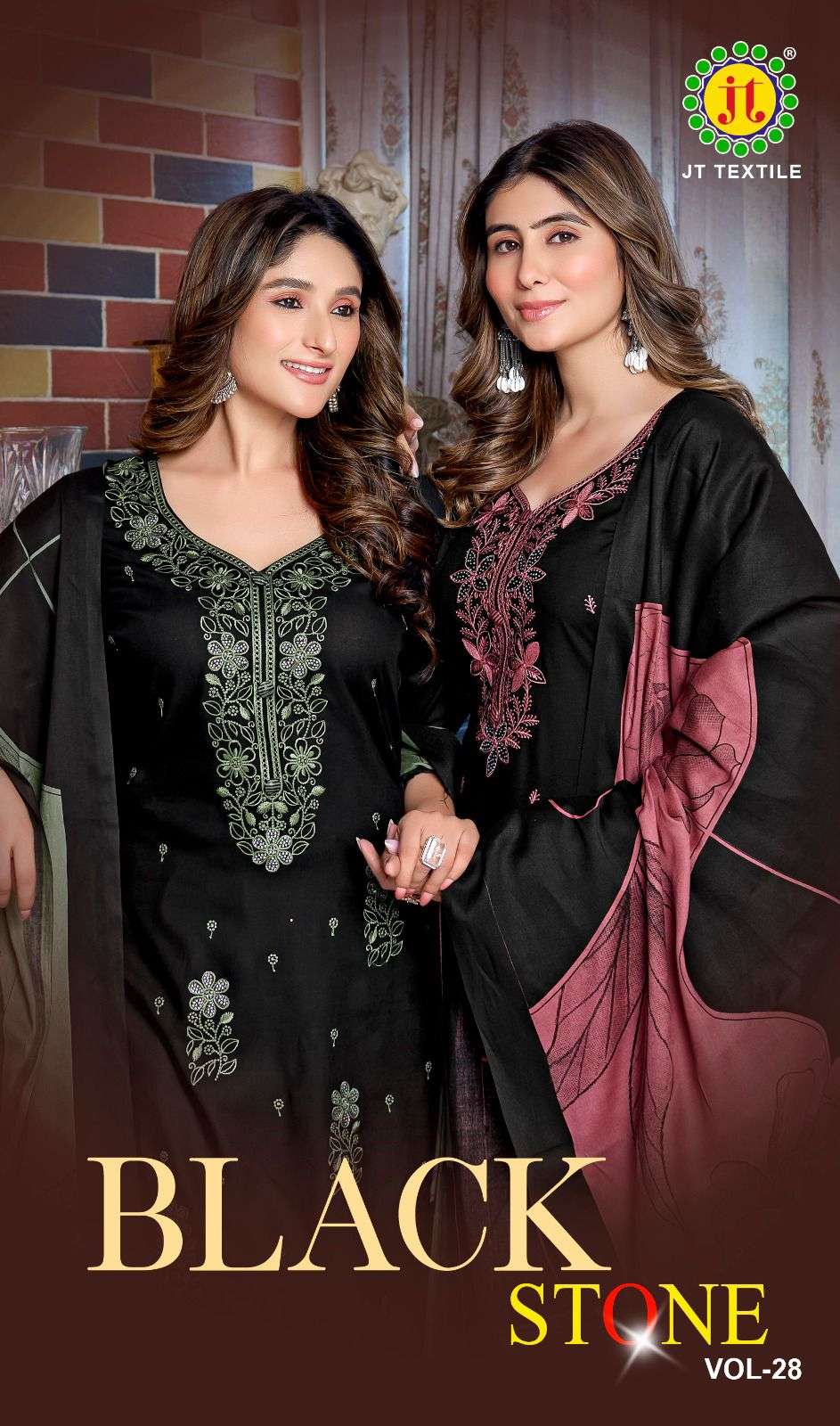 JT TEXTILE BLACK STONE VOL-28 28001 TO 28005 SERIES PURE RAYON EMBROIDERY PAKISTANI DRESSES-00201