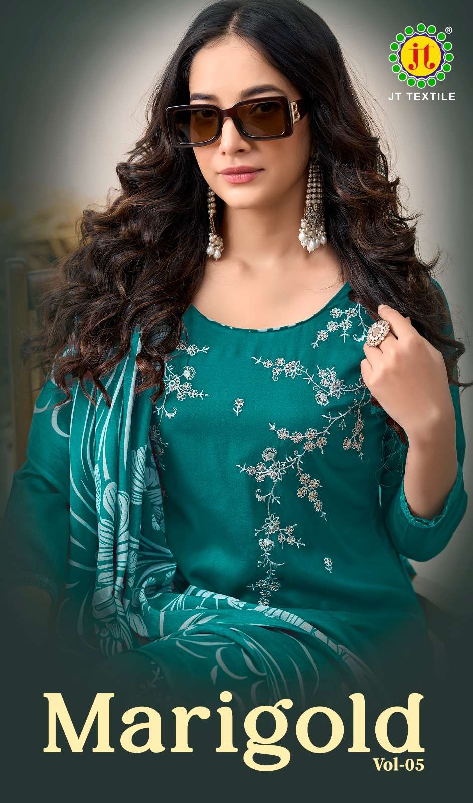 JT TEXTILE MARIGOLD VOL-05 5001 TO 5005 SERIES PURE RAYON EMBROIDERY PAKISTANI DRESSES-00201