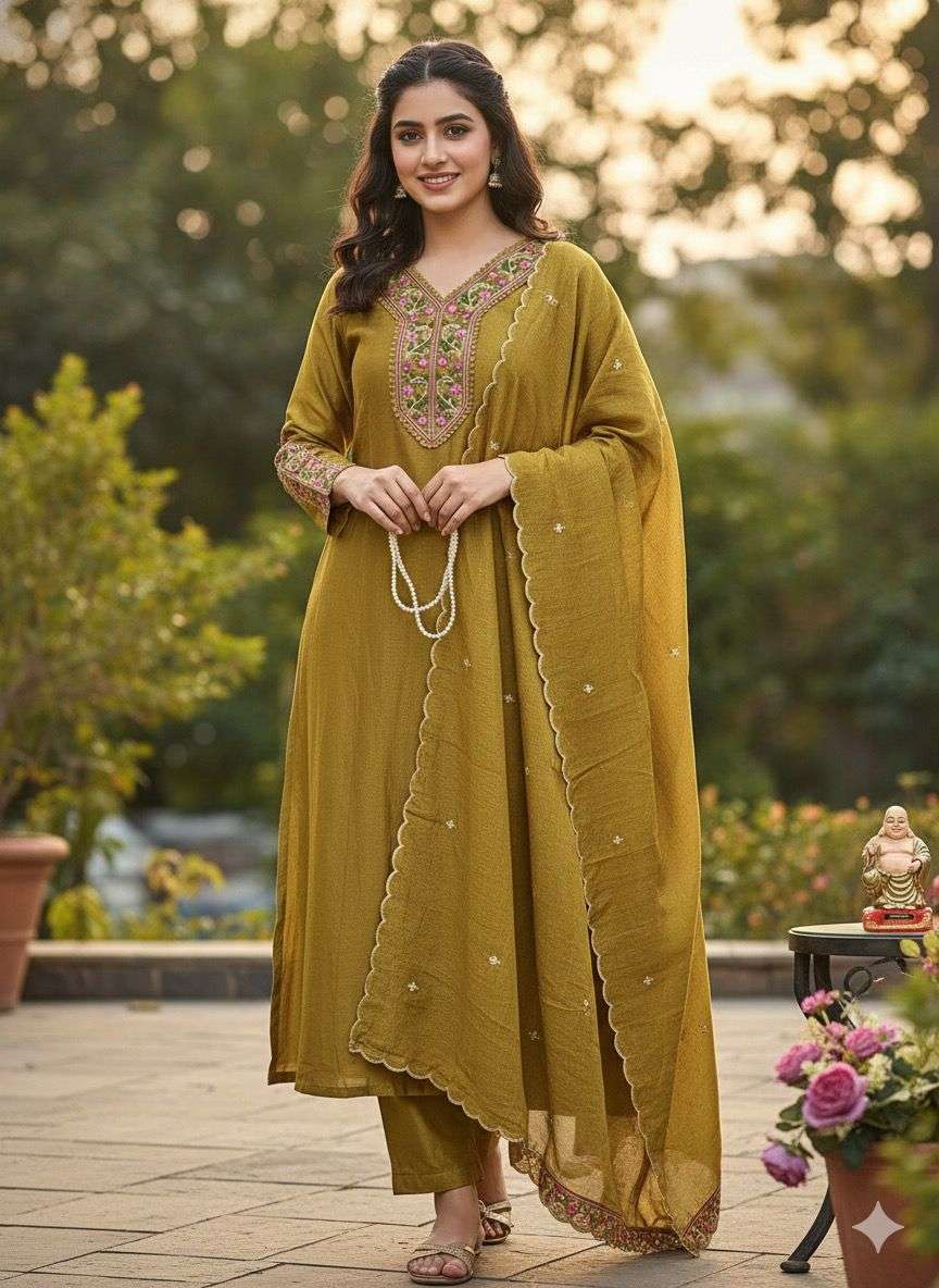 JYOTI VOL-338 BY ASLIWHOLESALE DESIGNER PURE CHANDERI SILK EMBROIDERY DRESSES-00233