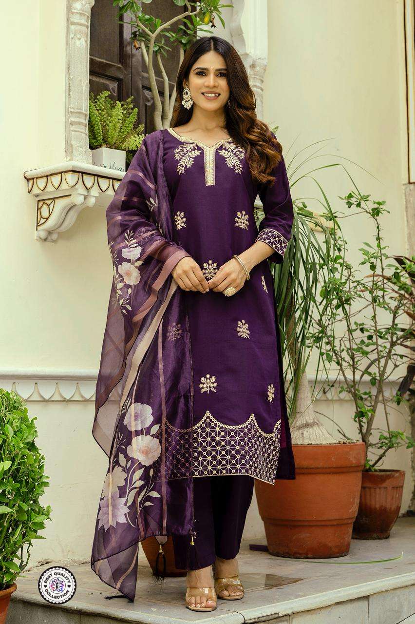 KF-031 BY ASLIWHOLESALE DESIGNER PURE VISCOSE CHANDERI EMBROIDERY DRESSES-00096
