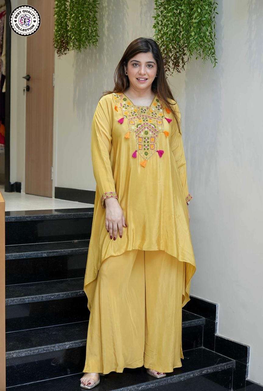 KF-1101 BY ASLIWHOLESAL DESIGNER PURE CREPE EMBROIDERY CO-ORD SET-00096