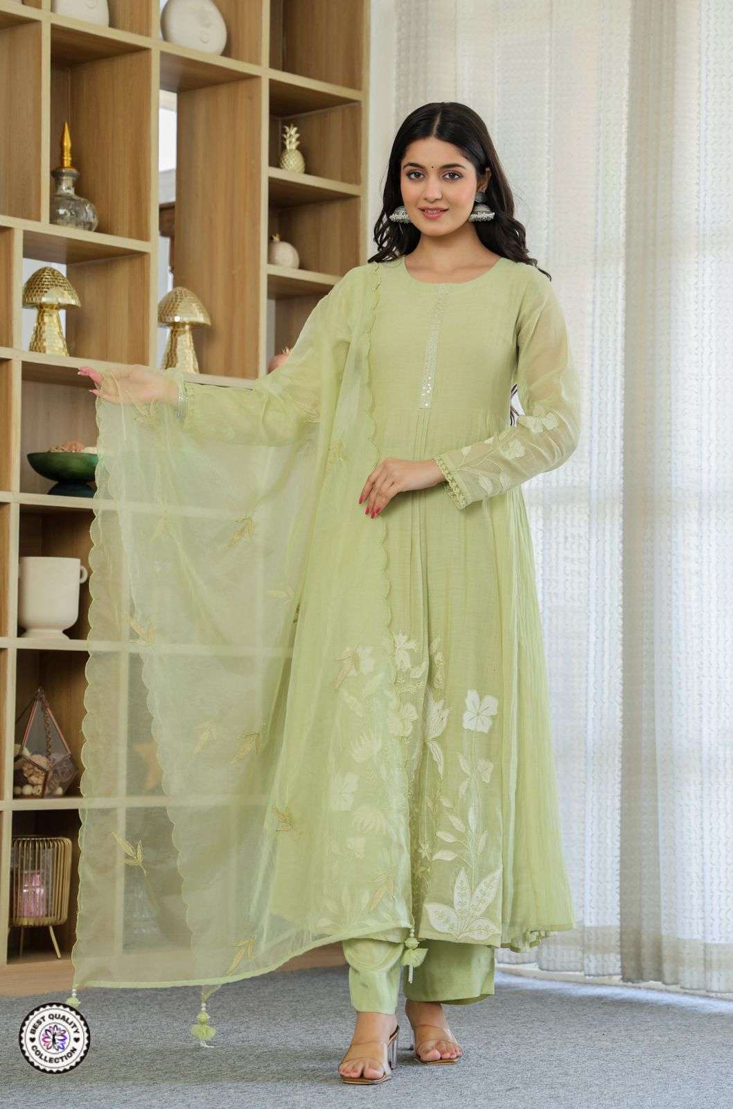 KF-1107 BY ASLIWHOLESALE DESIGNER PURE CHANDERI SILK EMBROIDERY DRESSES-00096