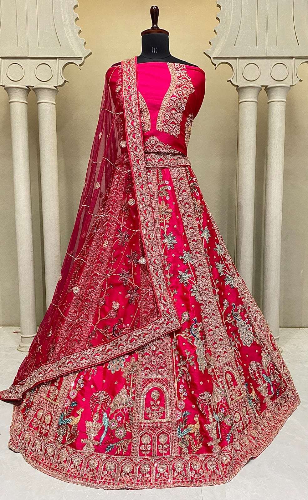 KF-2163 COLOUR BY ASLIWHOLESALE DESIGNER PURE SILK EMBROIDERY BRIDAL LEHENGAS-00317
