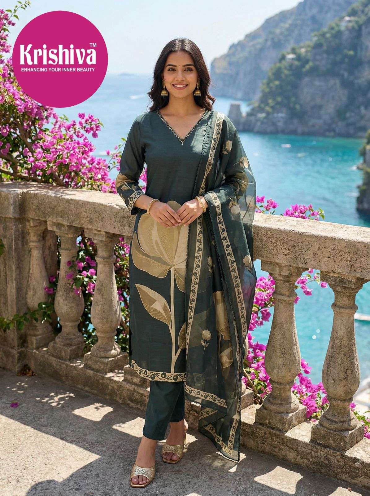 KRISHIVA BY ASLIWHOLESALE DESIGNER PURE SILK EMBROIDERY DRESSES-00014