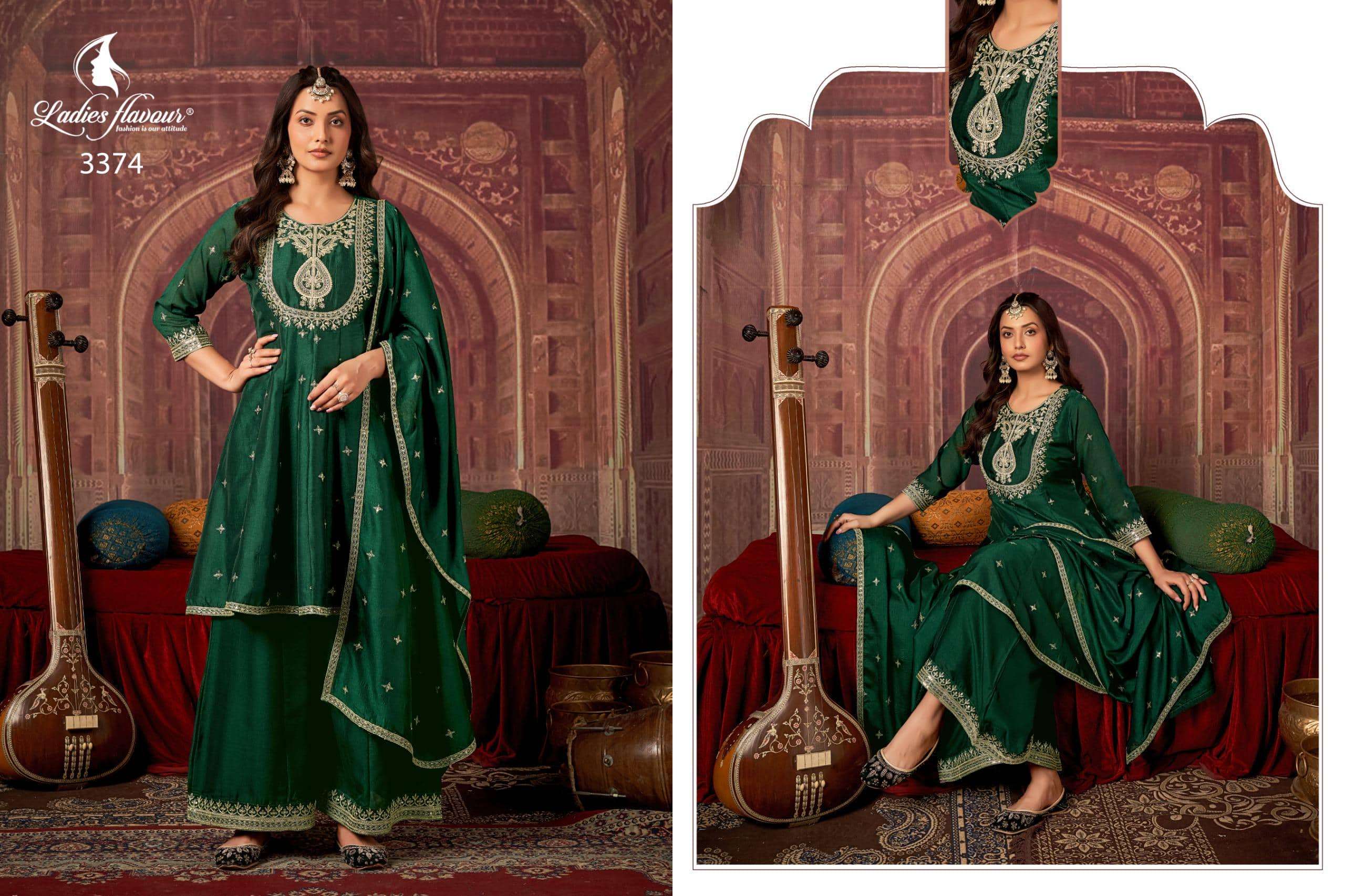 LADIES FLAVOUR 3373 TO 3375 SERIES PURE VICHITRA EMBROIDERY DRESSES-00014