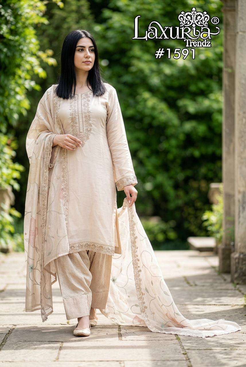 LAXURIA 1591 SERIES PURE IMPORTED SATIN EMBROIDERY PAKISTANI DRESS-00005