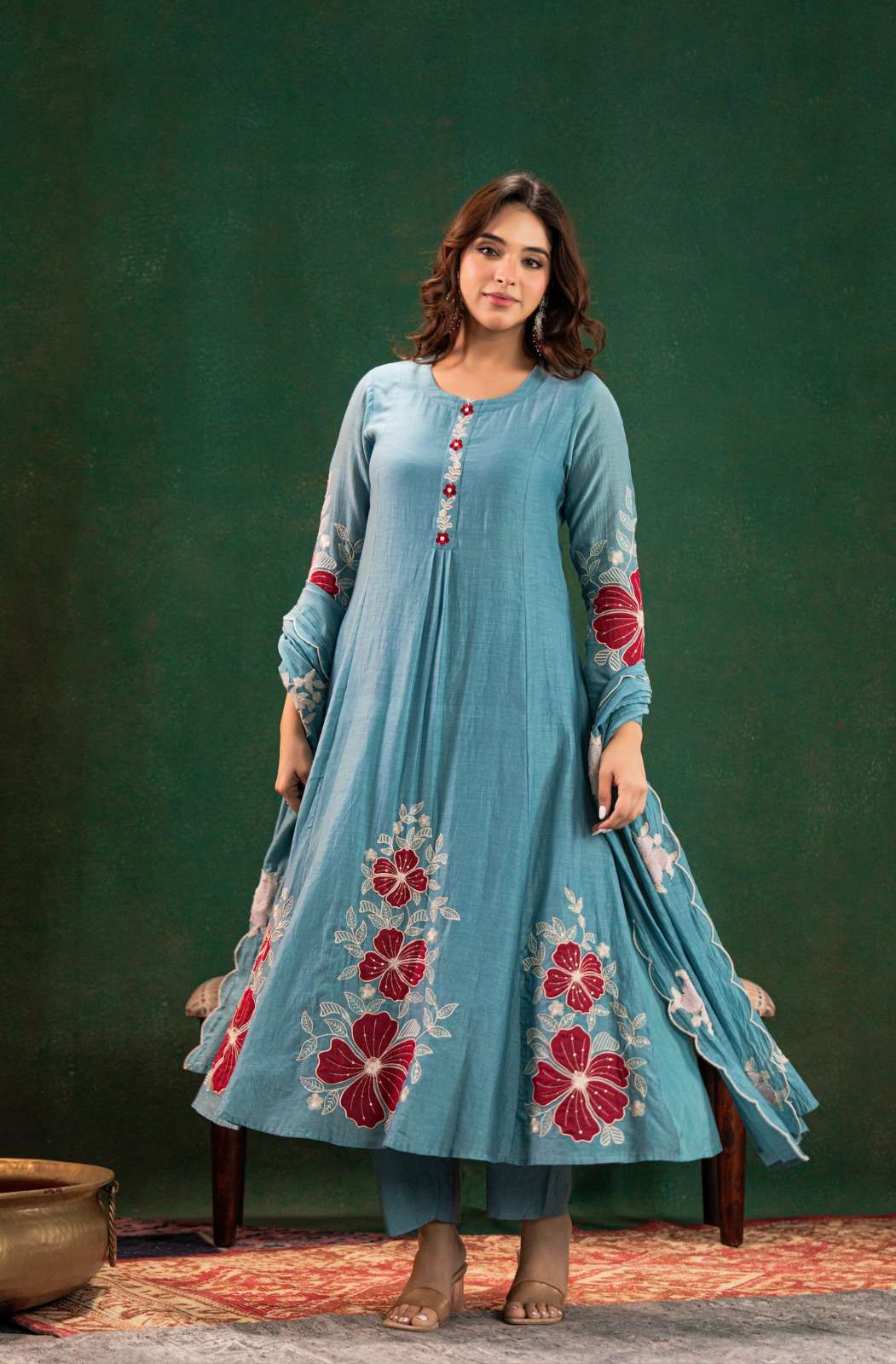 LOOK HIT BY ASLIWHOLESALE DESIGNER PURE CHANDERI SILK EMBROIDERY DRESSES-00265