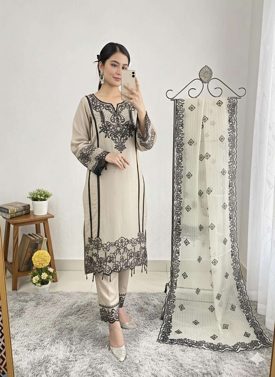 LPC-201 BY ASLIWHOLESALE DESIGNER PURE VISCOSE EMBROIDERY DRESSES-00318