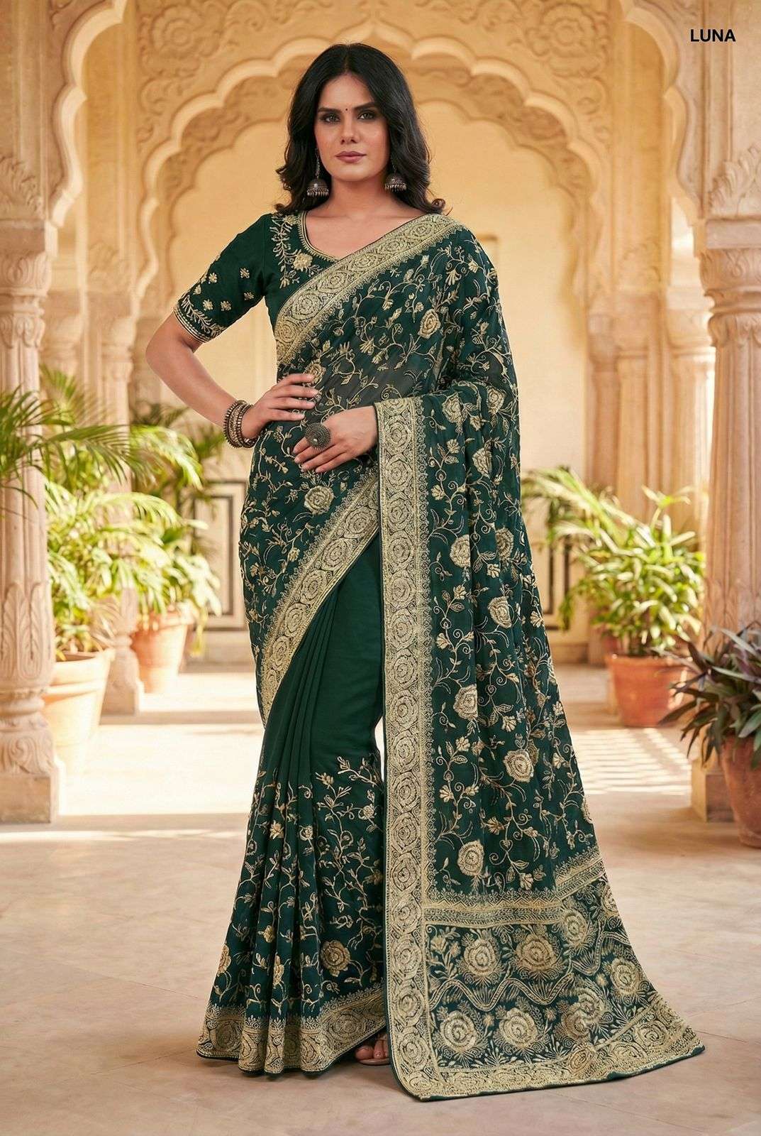 LUNA BY ASLIWHOLESALE DESIGNER PURE SATIN EMBROIDERY SAREES-00103