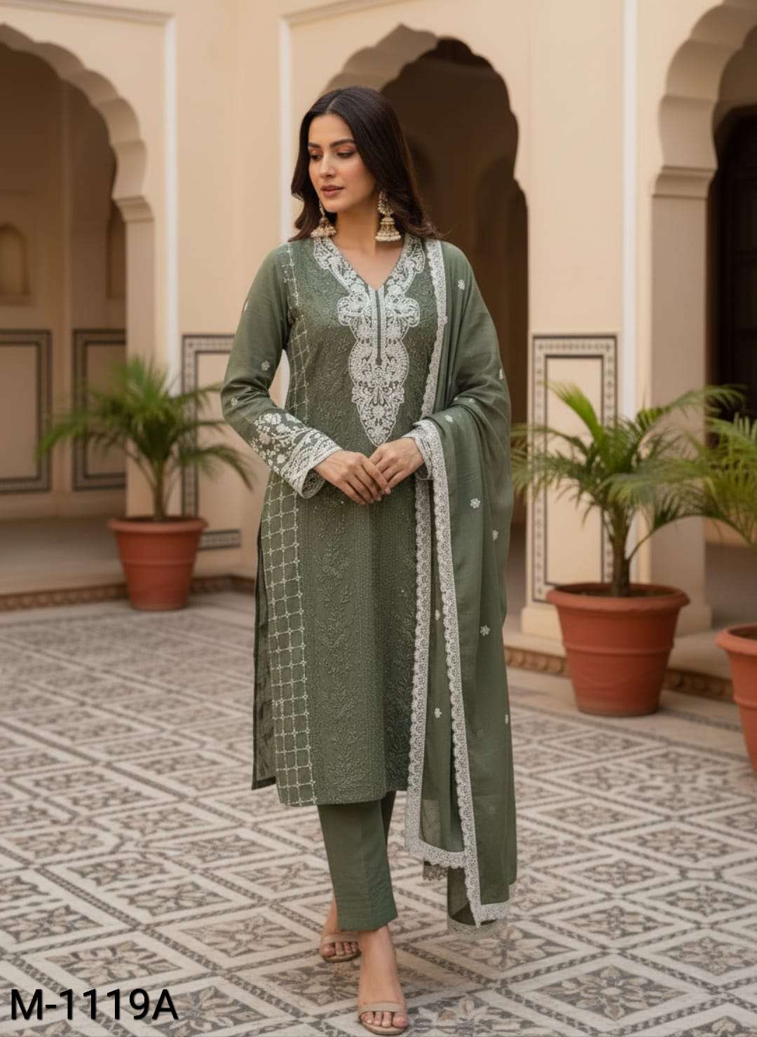 M-1199 BY ASLIWHOLESALE DESIGNER PURE SILK EMBROIDERY DRESSES-00104 