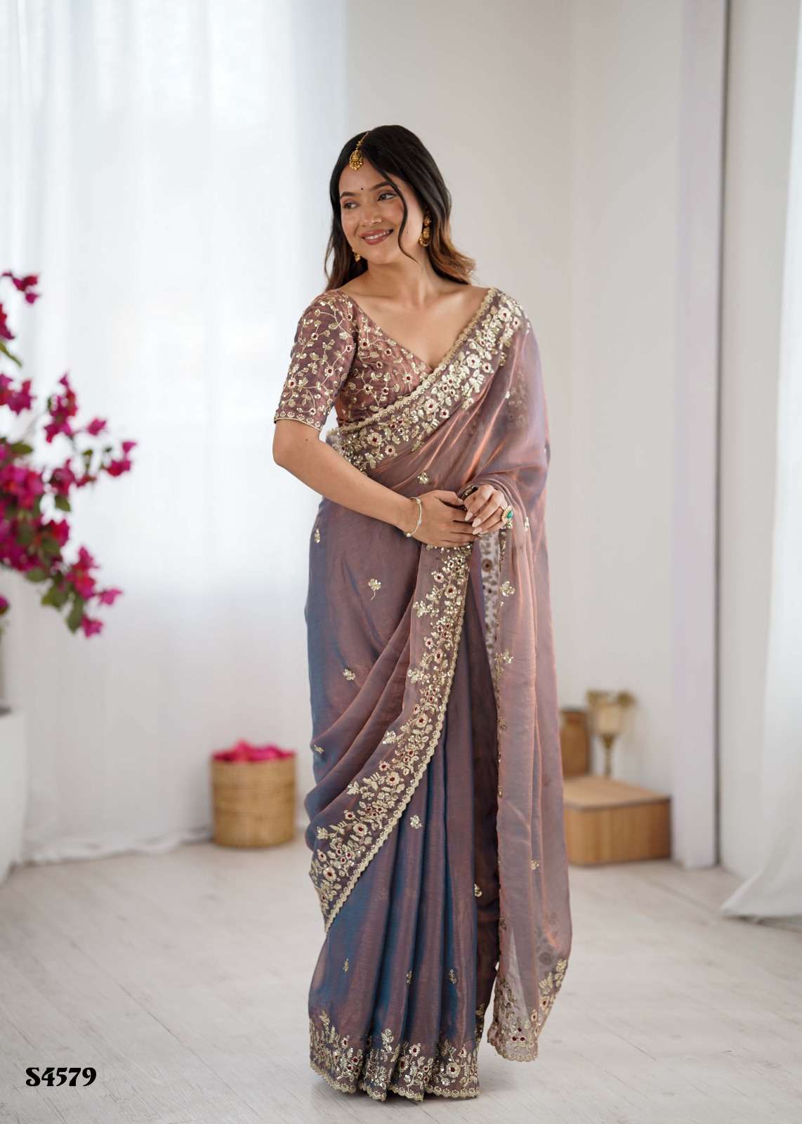 MAHOTSAV MARISSA S-4578 TO S-4581 SERIES PURE FENDY CHIFFON EMBROIDERY SAREES-00276