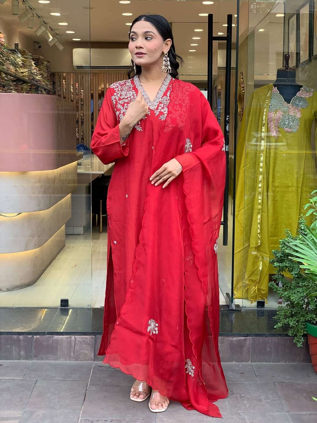 MANSI 2 BY ASLIWHOLESALE DESIGNER PURE VISCOSE CHANDERI EMBROIDERY DRESSES-00264