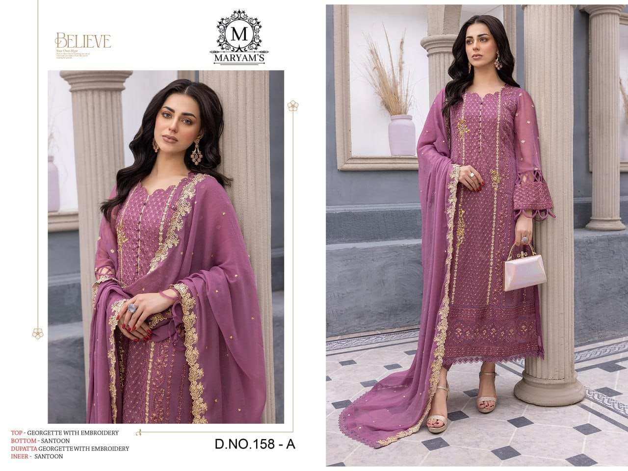 MARYAMS 158 PUR HEAVY EMBROIDERY GEORGETTE PAKISTANI DRESSES-00104