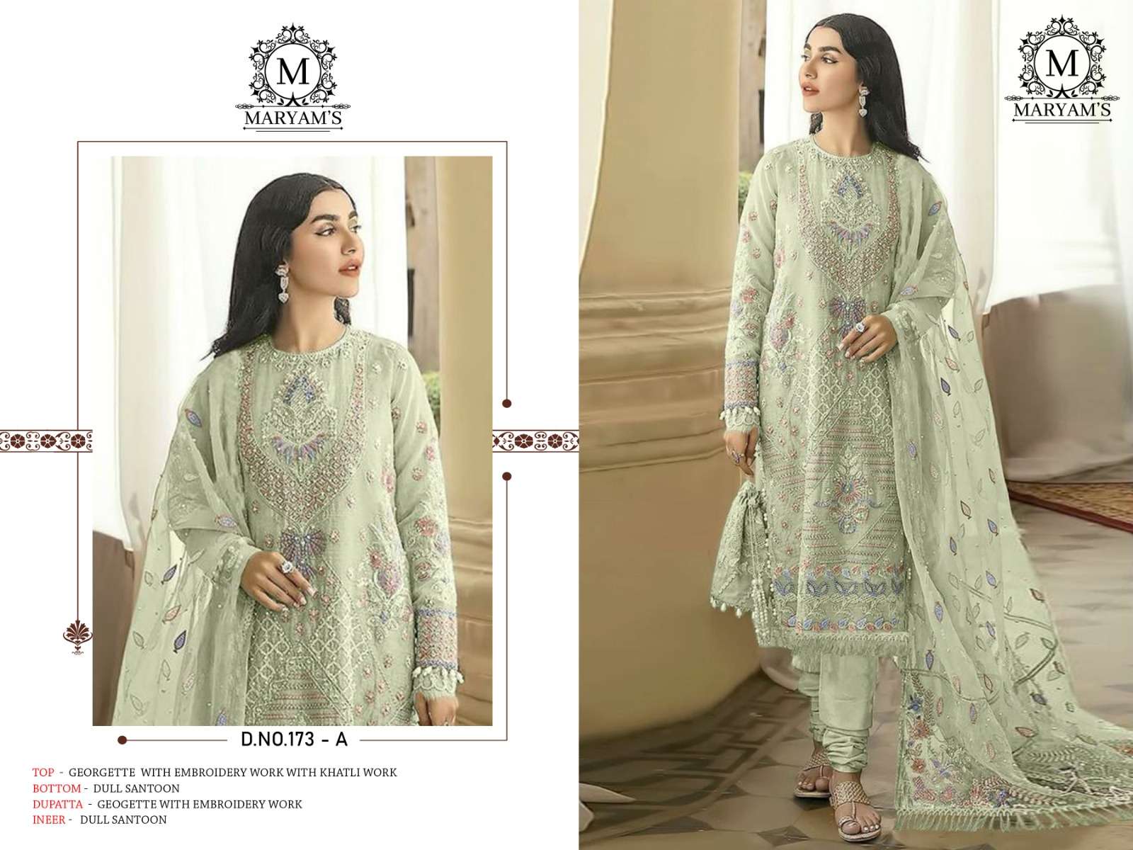 MARYAMS 173 PURE HEAVY EMBROIDERY FAUX GEORGETTE PAKISTANI DRESSES-00022