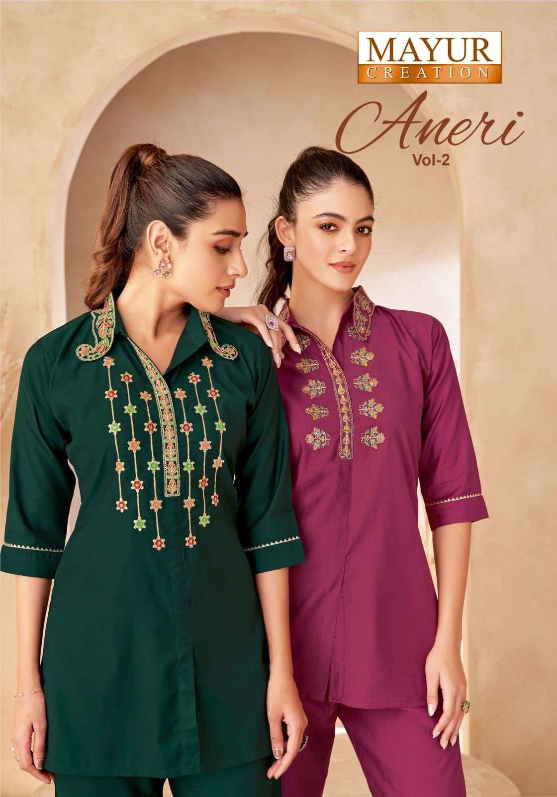 MAYUR ANERI VOL-2 2001 TO 2006 SERIES PURE VERTICAN SILK EMBROIDERY PRINTED KURTIS-00015
