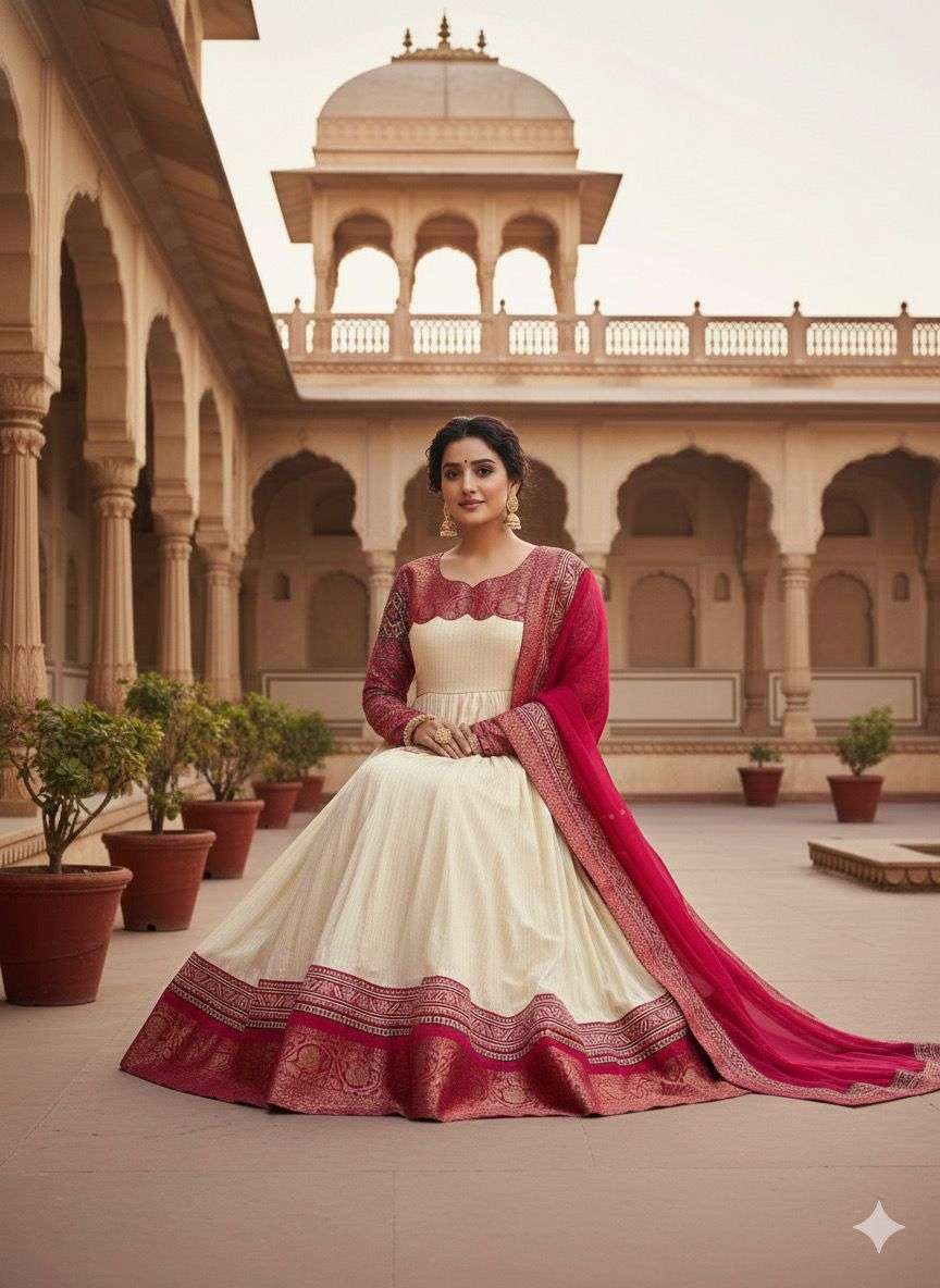 MC-1084 BY ASLIWHOLESALE DESIGNER PURE SILK JACQUARD GOWN-00249