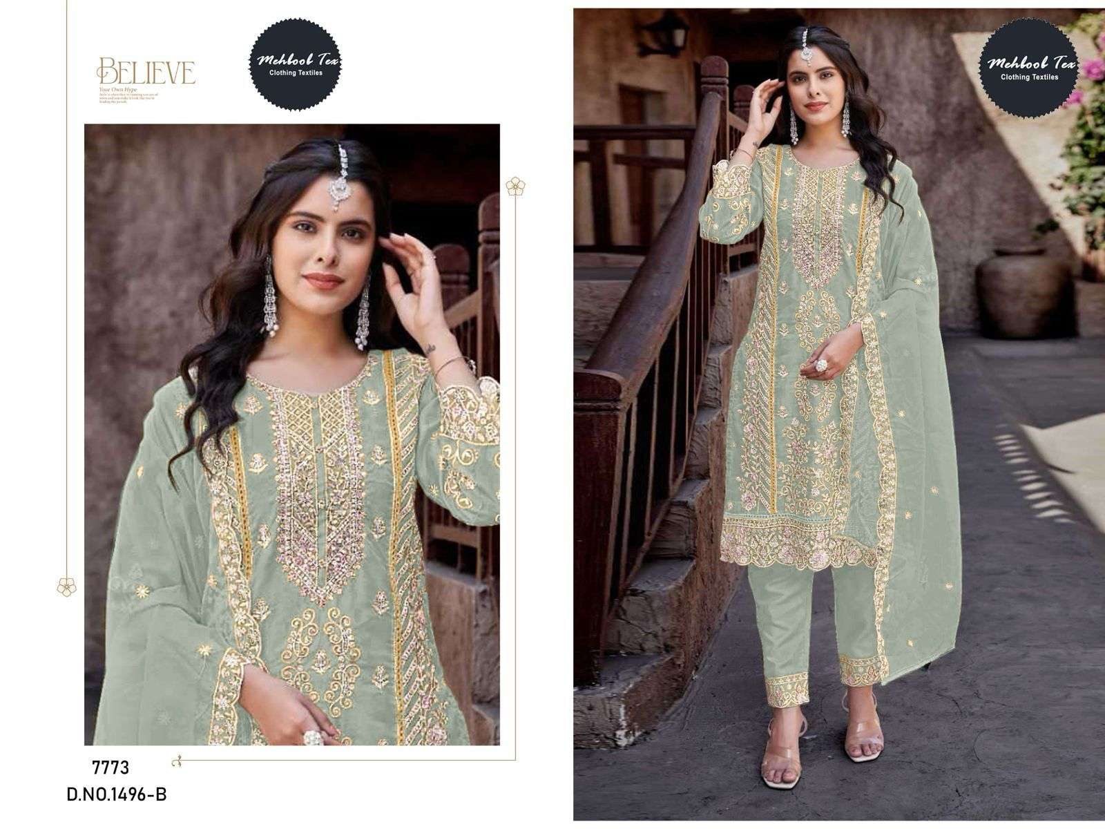 MEHBOOB TEX 1496 A TO D SERIES PURE ORGANZA EMBROIDERY PAKISTANI DRESSES-00071