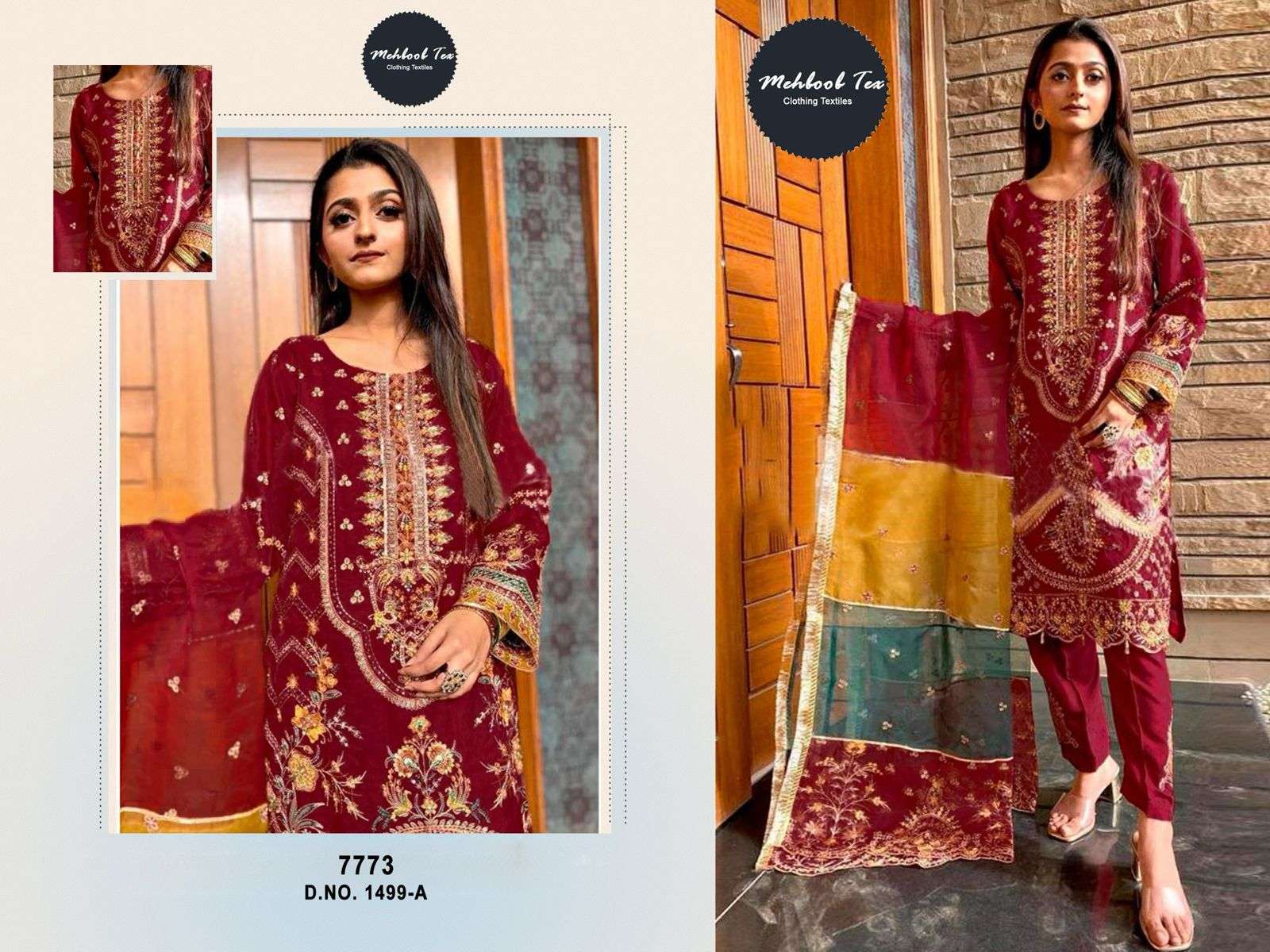 MEHBOOB TEX 1499 A TO C SERIES PURE ORGANZA EMBROIDERY PAKISTANI DRESSES-00062