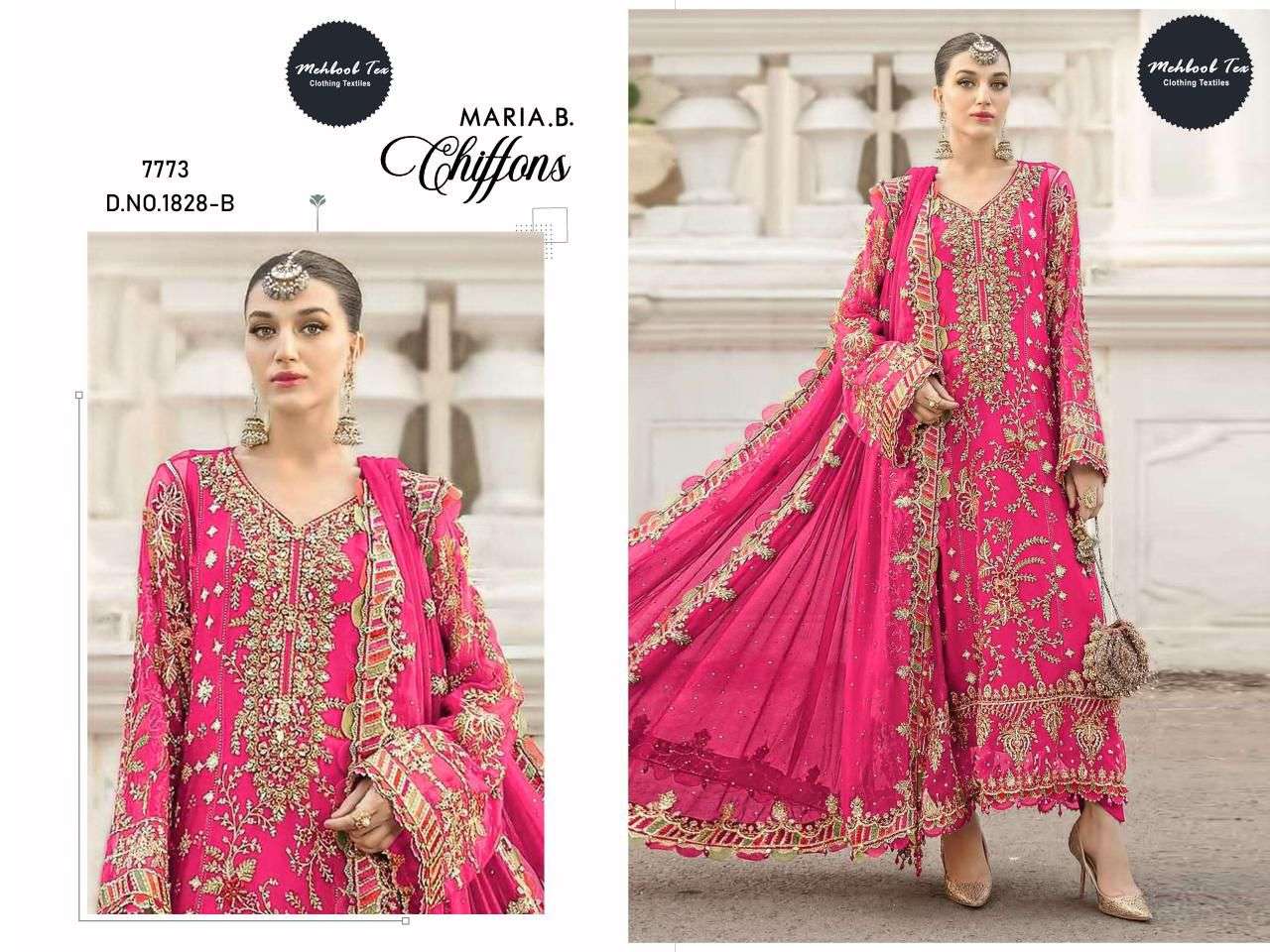 MEHBOOB TEX 1828 A TO D SERIES PURE CHIFFON EMBROIDERY PAKISTANI DRESSES-00071