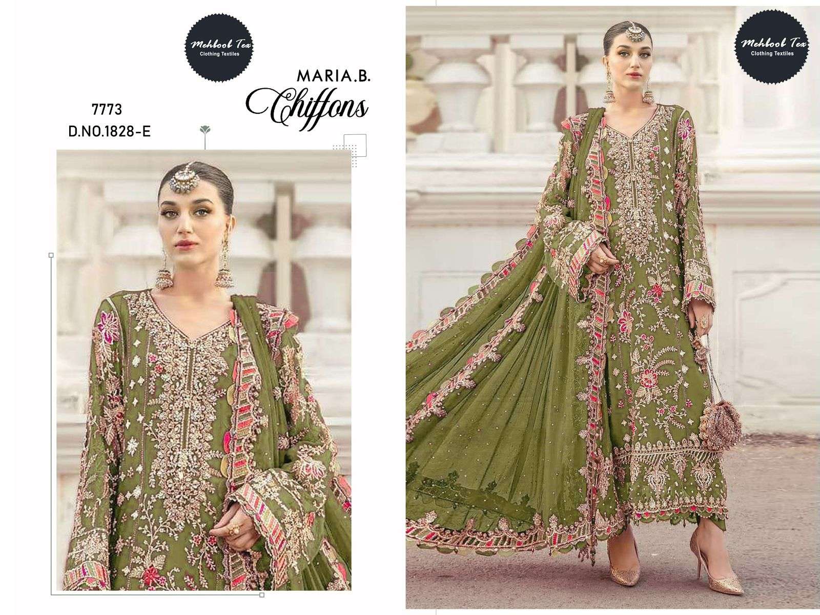 MEHBOOB TEX 1828 E TO H SERIES PURE CHIFFON EMBROIDERY PAKISTANI DRESSES-00071