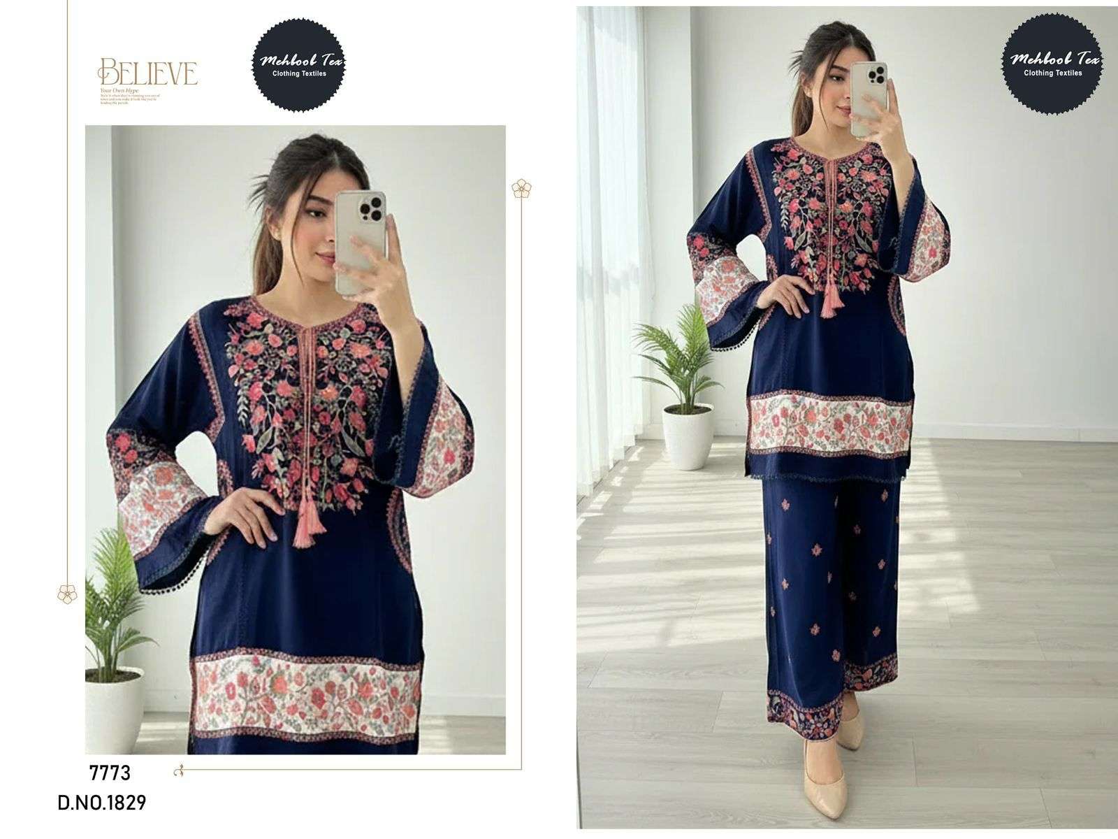MEHBOOB TEX 1829 SERIES PURE RAYON EMBROIDERY PAKISTANI CO-ORD SET-00071