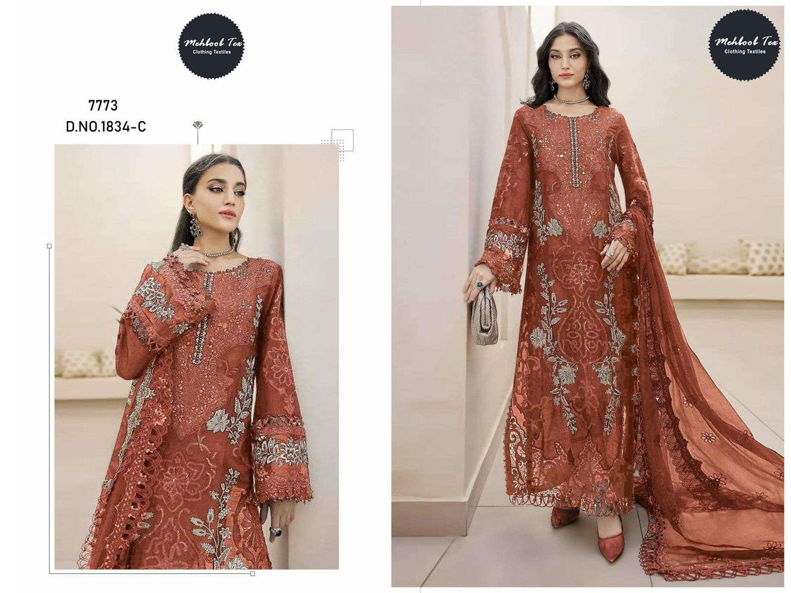 MEHBOOB TEX 1834 A TO D SERIES PURE CHIFFON EMBROIDERY PAKISTANI DRESSES-00062