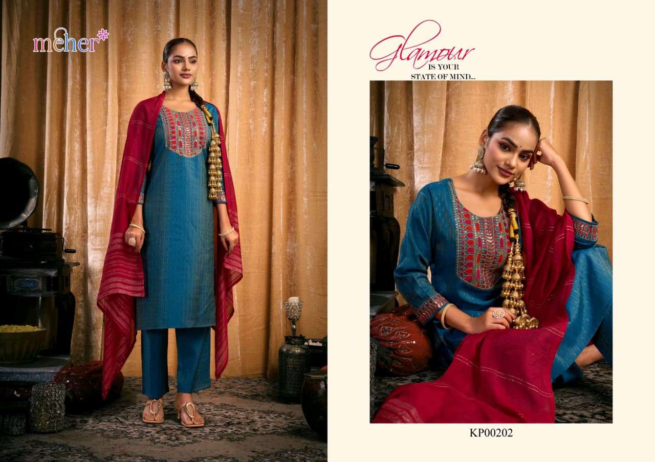 MEHER RANGREZ 198 TO 203 SERIES PURE DOBBY PRINTED EMBROIDERY DRESSES-00014