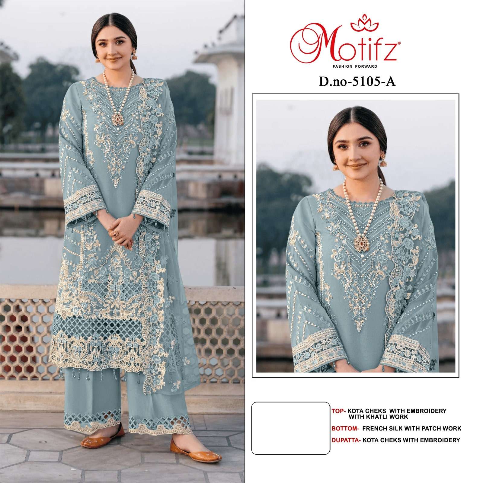 MOTIFZ 5105 A TO D SERIES PURE KOTA CHEKS EMBROIDERY PAKISTANI DRESSES-00201