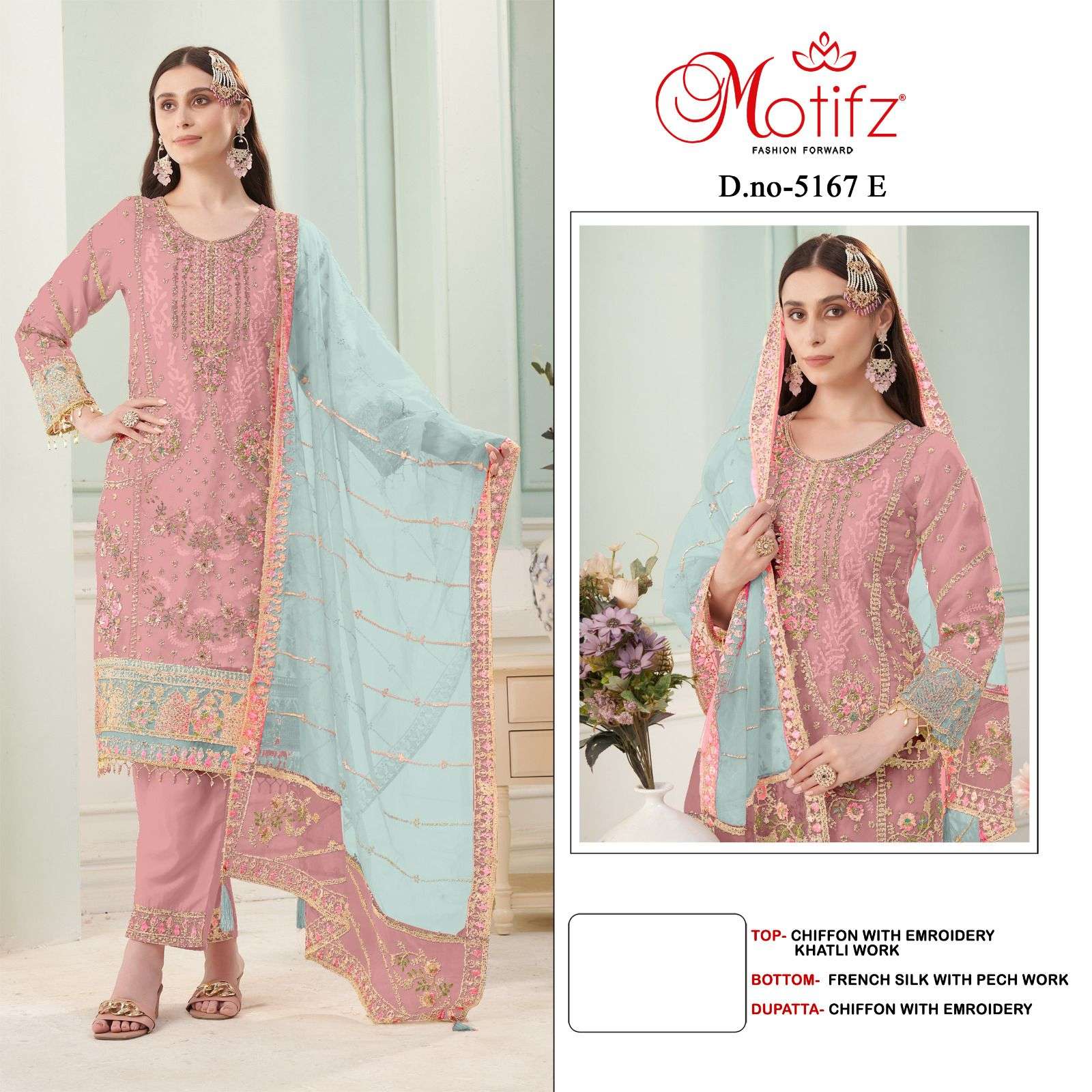 MOTIFZ 5167 A TO D SERIES PURE CHIFFON EMBROIDERY PAKISTANI DRESSES-00201