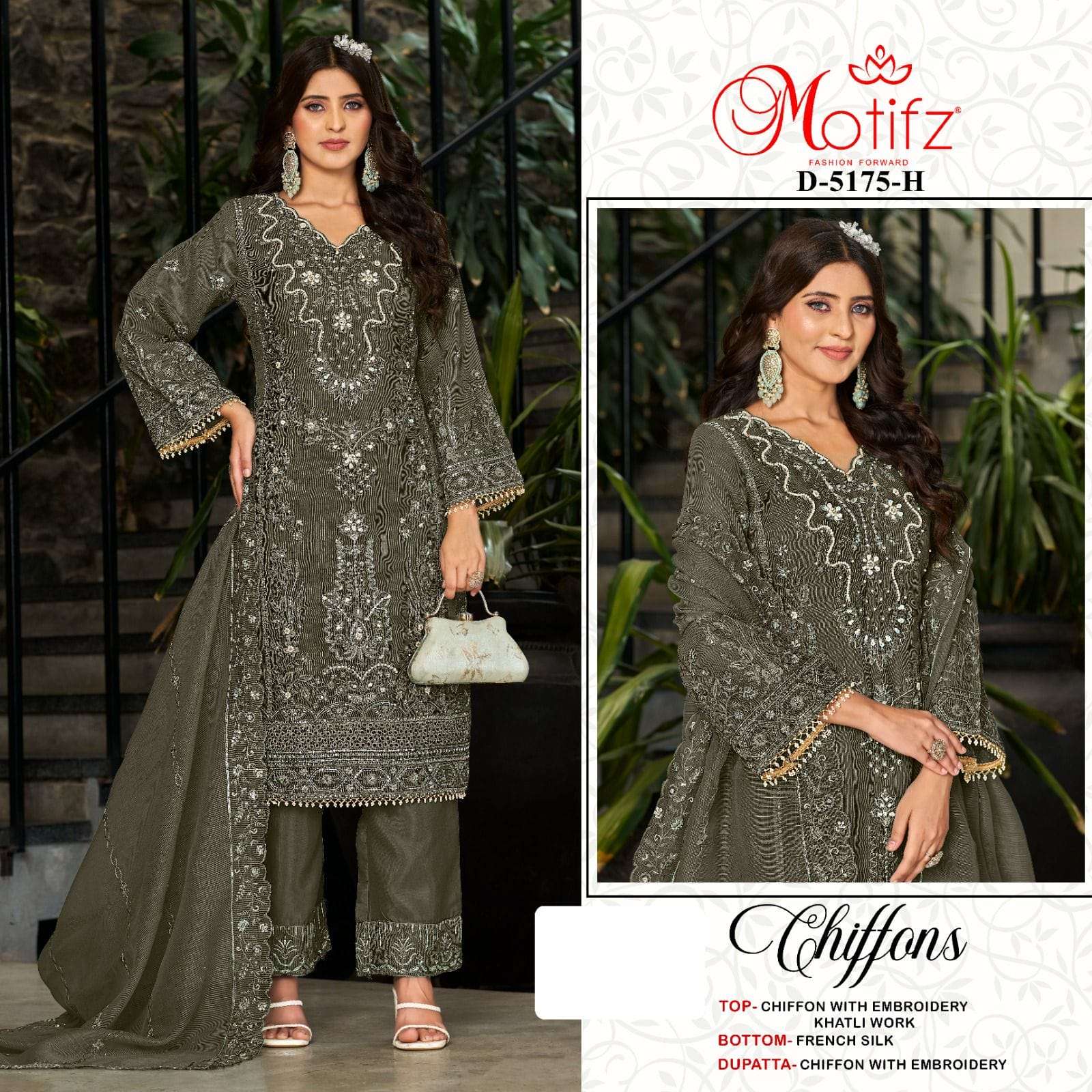 MOTIFZ 5175 A TO D SERIES PURE CHIFFON SILK EMBROIDERY PAKISTANI DRESSES-00201