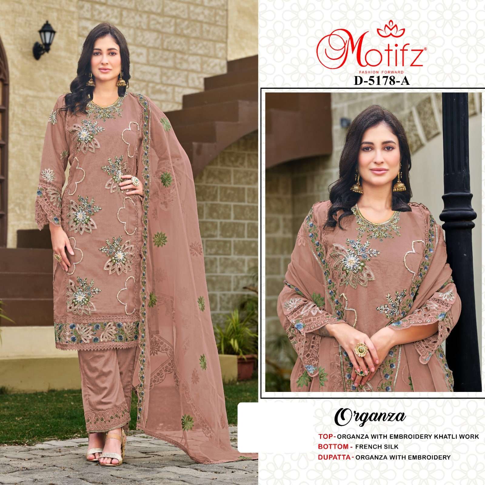 MOTIFZ 5178 A TO D SERIES PURE ORGANZA SILK EMBROIDERY PAKISTANI DRESSES-00201