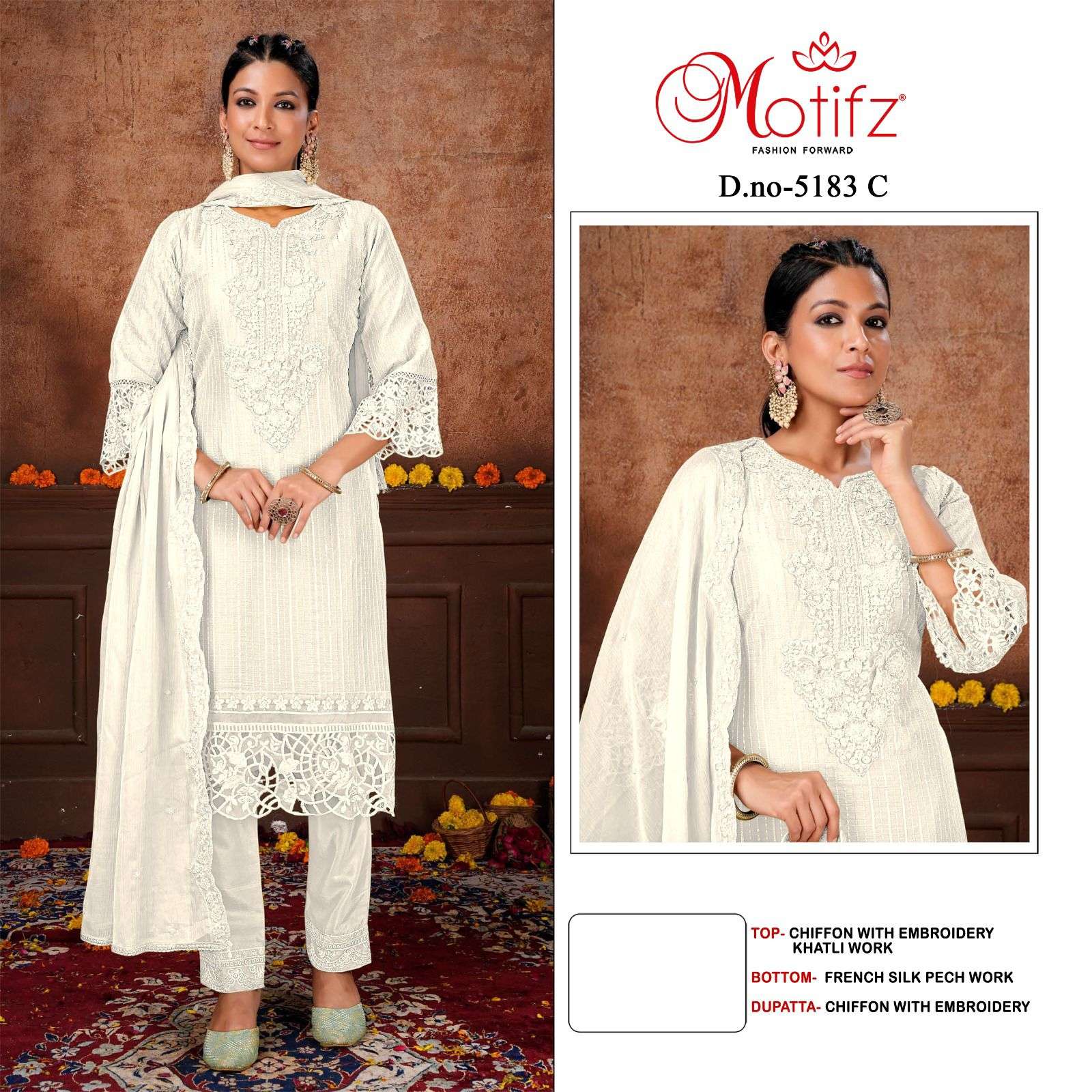 MOTIFZ 5183 A TO D SERIES PURE CHIFFON EMBROIDERY PAKISTANI DRESSES-00201