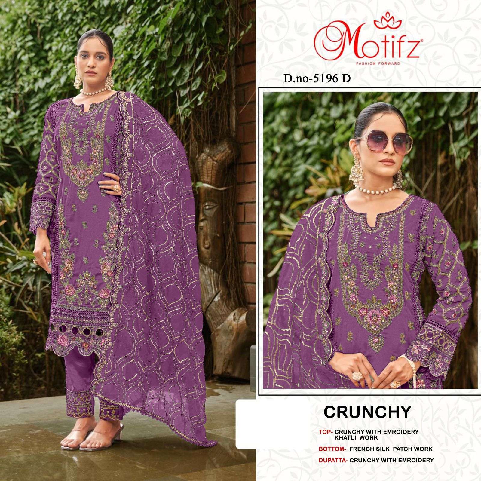 MOTIFZ 5196 A TO D SERIES PURE CRUNCHY SILK EMBROIDERY PAKISTANI DRESSES-00201