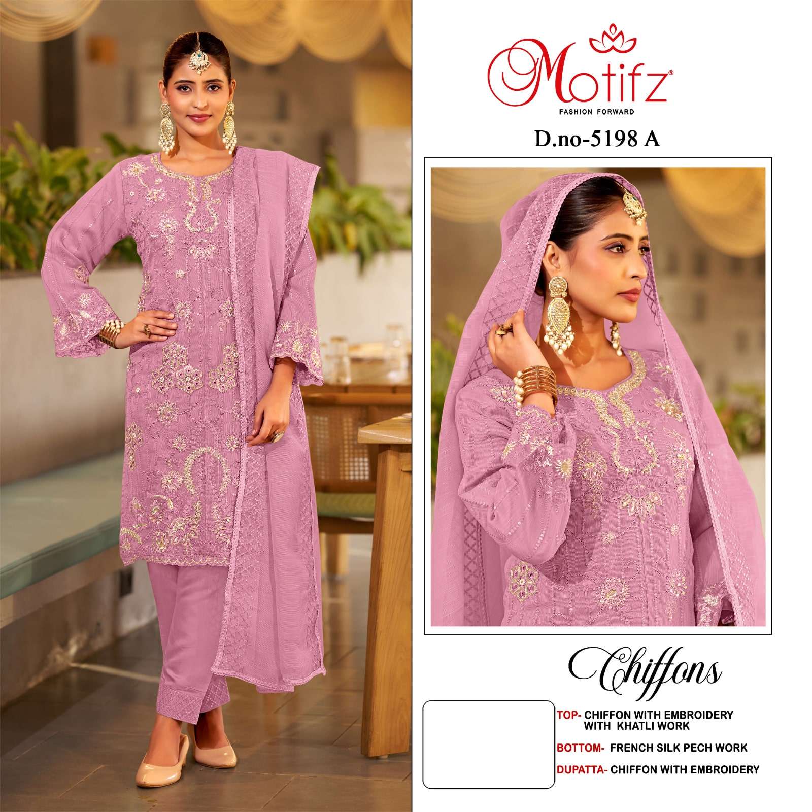 MOTIFZ 5198 A TO D SERIES PURE CHIFFON EMBROIDERY PAKISTANI DRESSES-00201