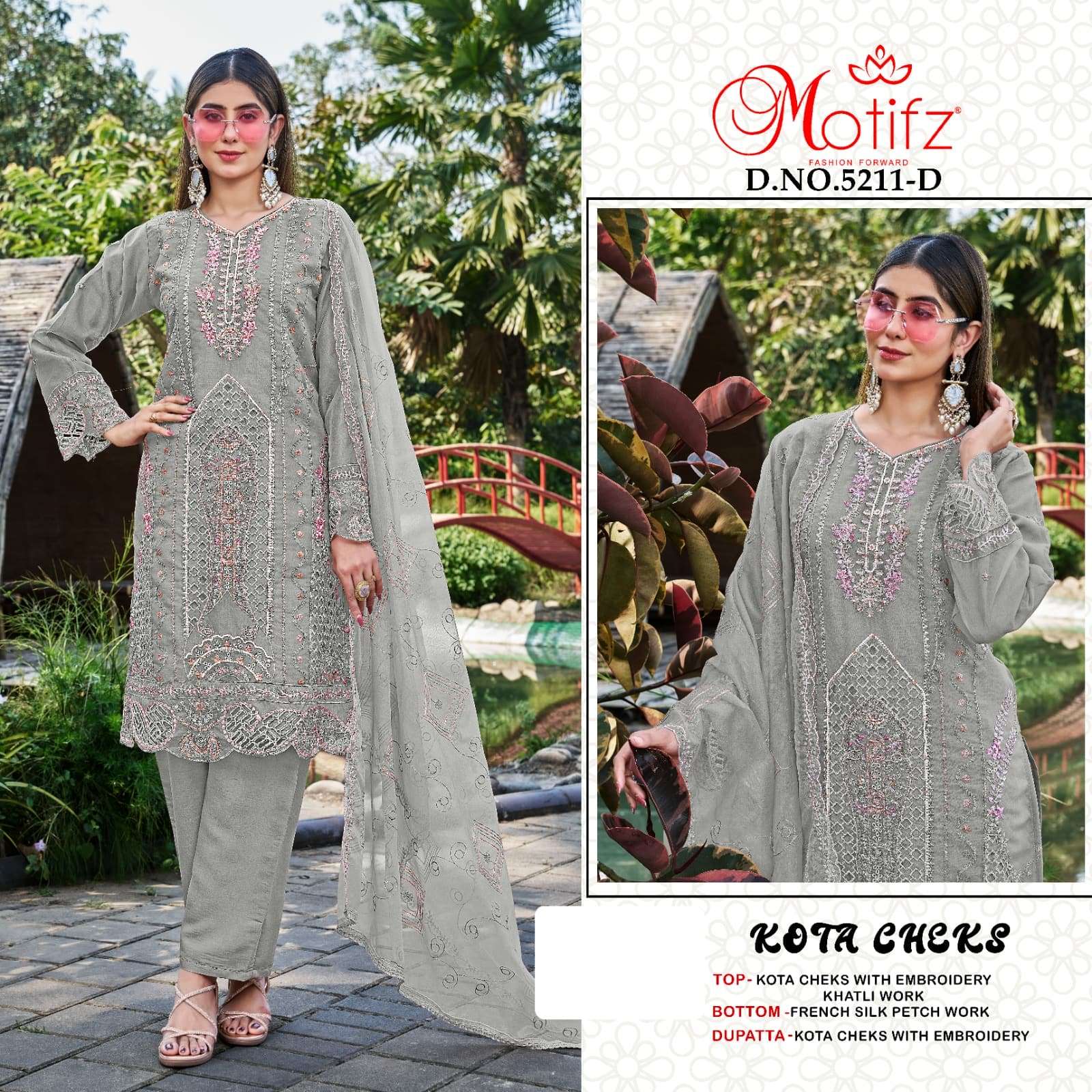 MOTIFZ 5211 A TO D SERIES PURE KOTA CHECKS EMBROIDERY PAKISTANI DRESSES-00201