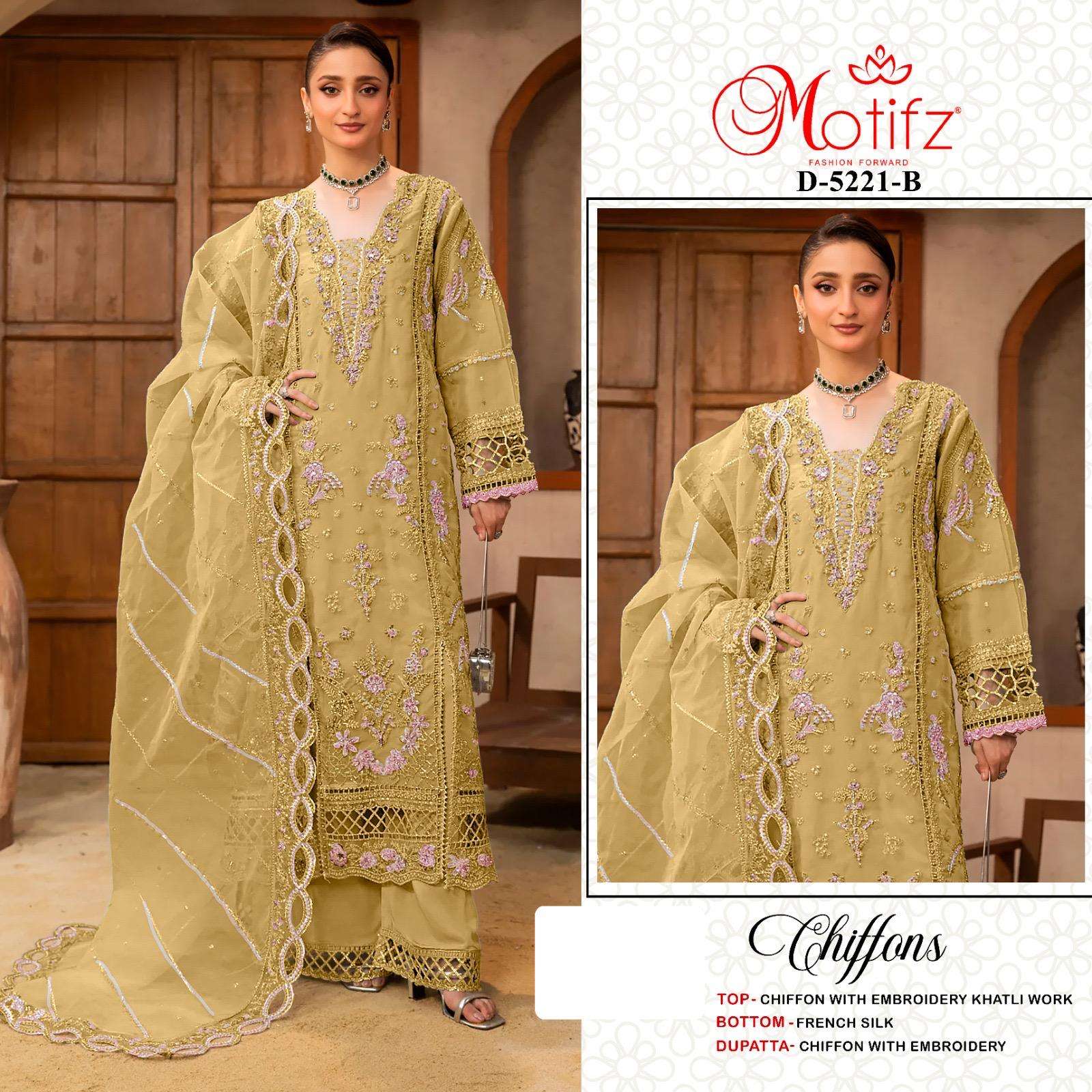 MOTIFZ 5221 A TO D SERIES PURE CHIFFON EMBROIDERY PAKISTANI DRESSES-00201