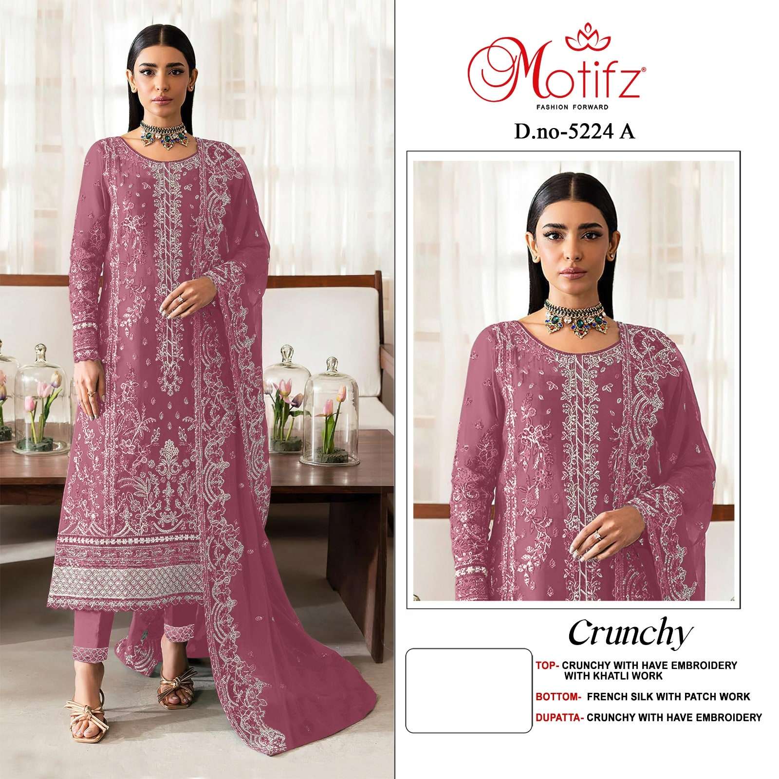 MOTIFZ 5224 A TO D SERIES PURE CRUNCHY EMBROIDERY PAKISTANI DRESSES-00201