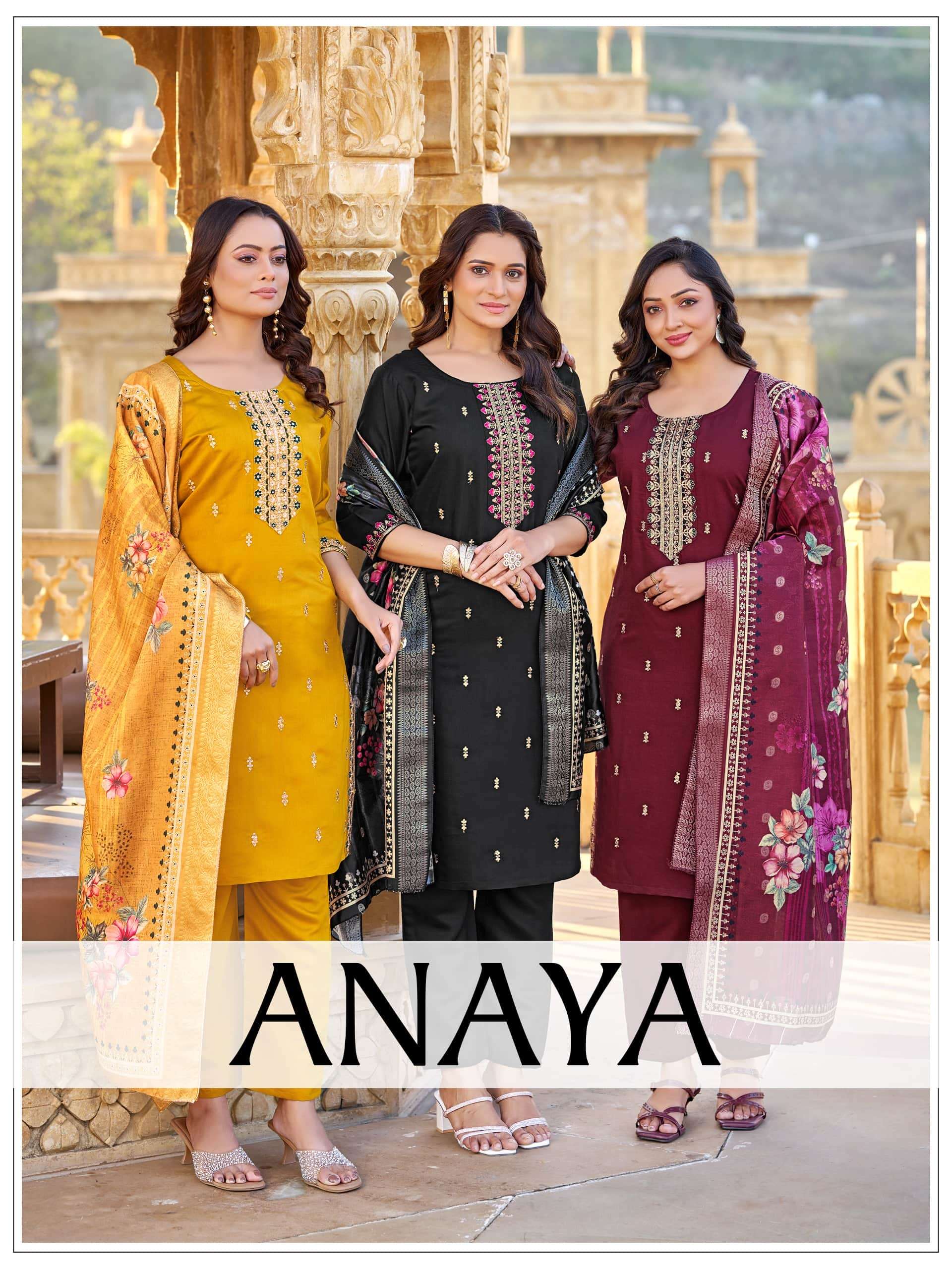 MUKESH ANAYA 1001 TO 1008 SERIES PURE GADHWAL SILK EMBROIDERY DRESSES-00097