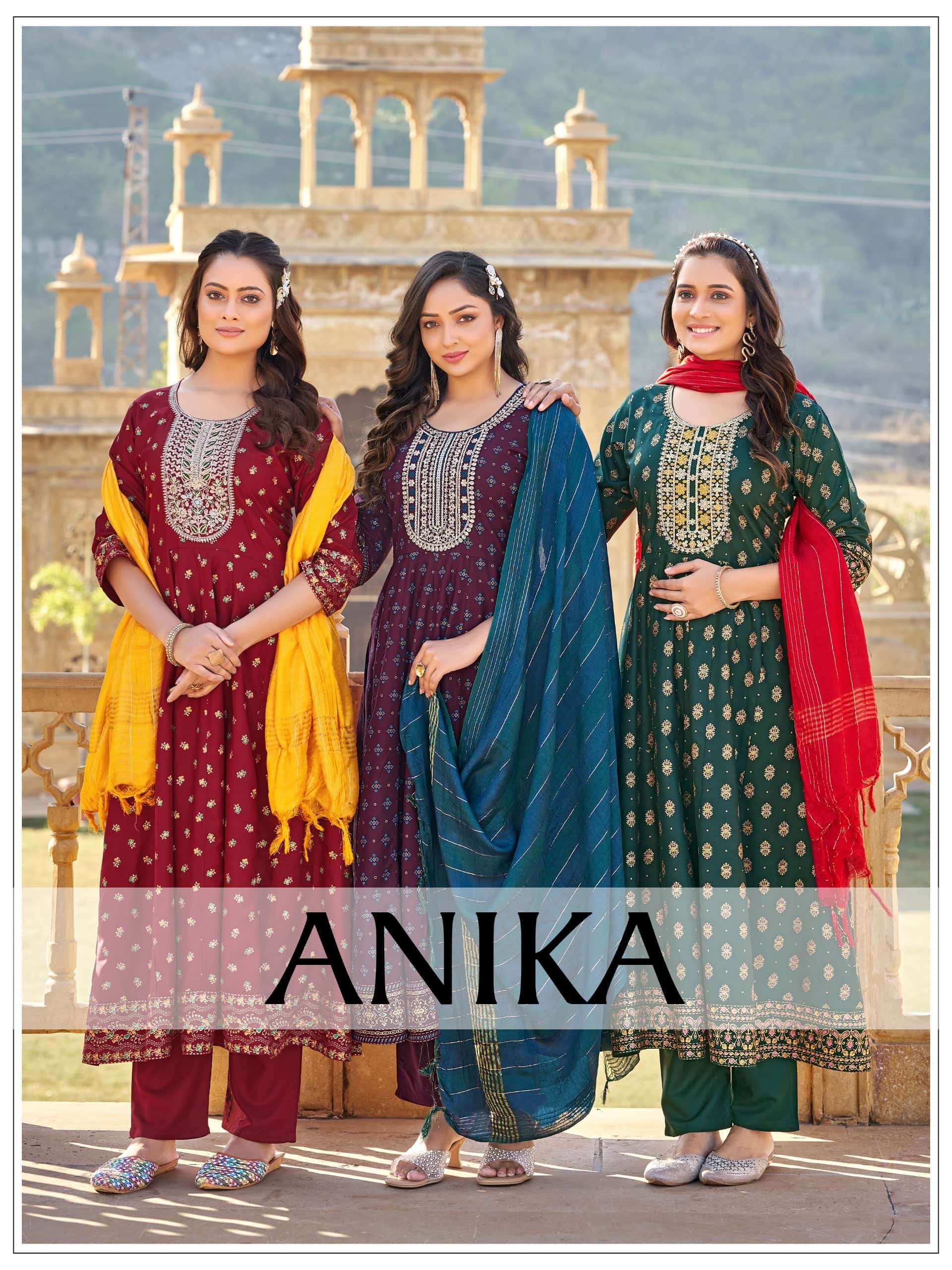 MUKESH ANIKA 1001 TO 1008 SERIES PURE RAYON EMBROIDERY DRESSES-00097