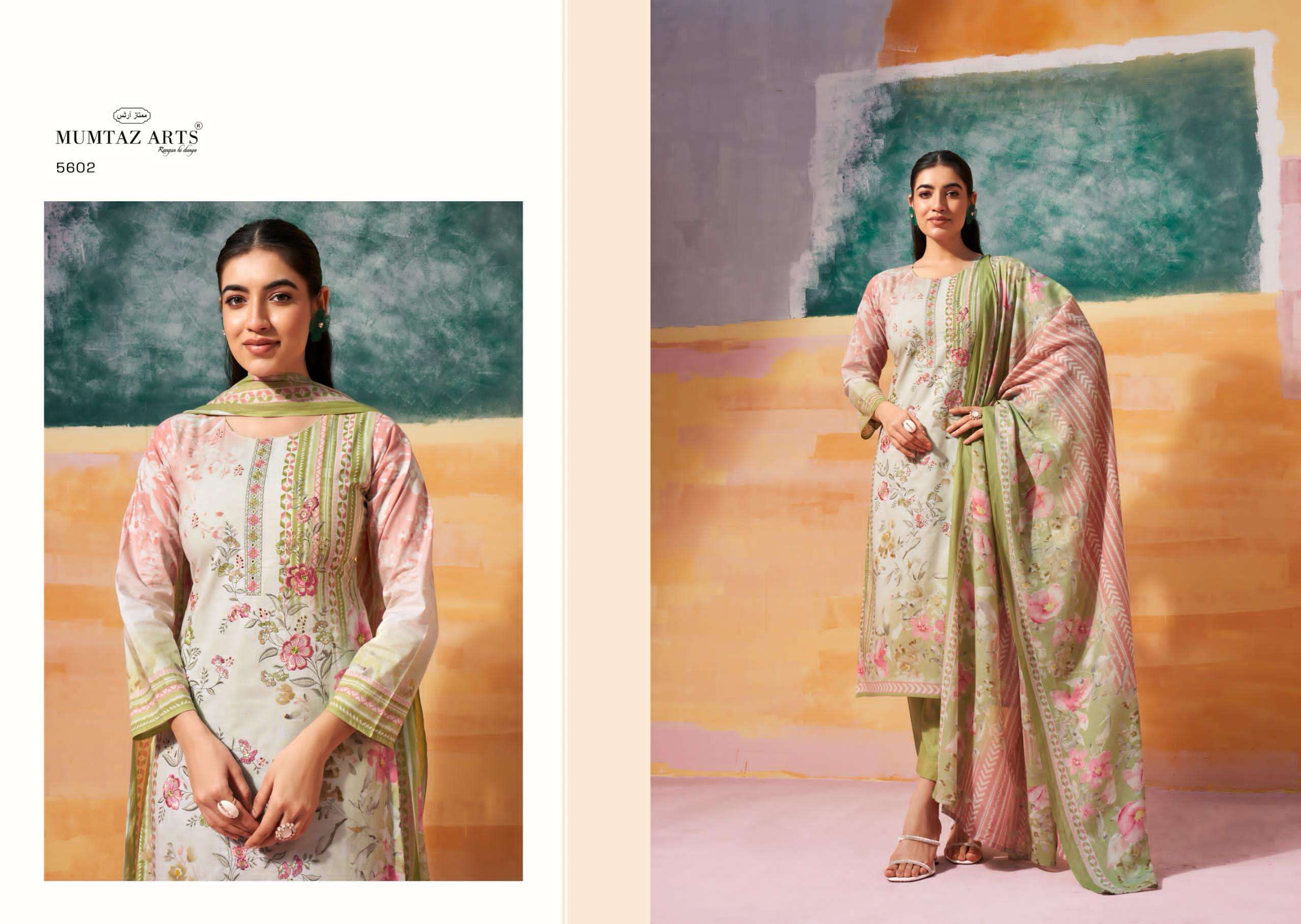 MUMTAZ ARTS VINTAGE PASTEL 5601 TO 5606 SERIES PURE CAMBRIC PRINTED EMBROIDERY PAKISTANI DRESSES-000...