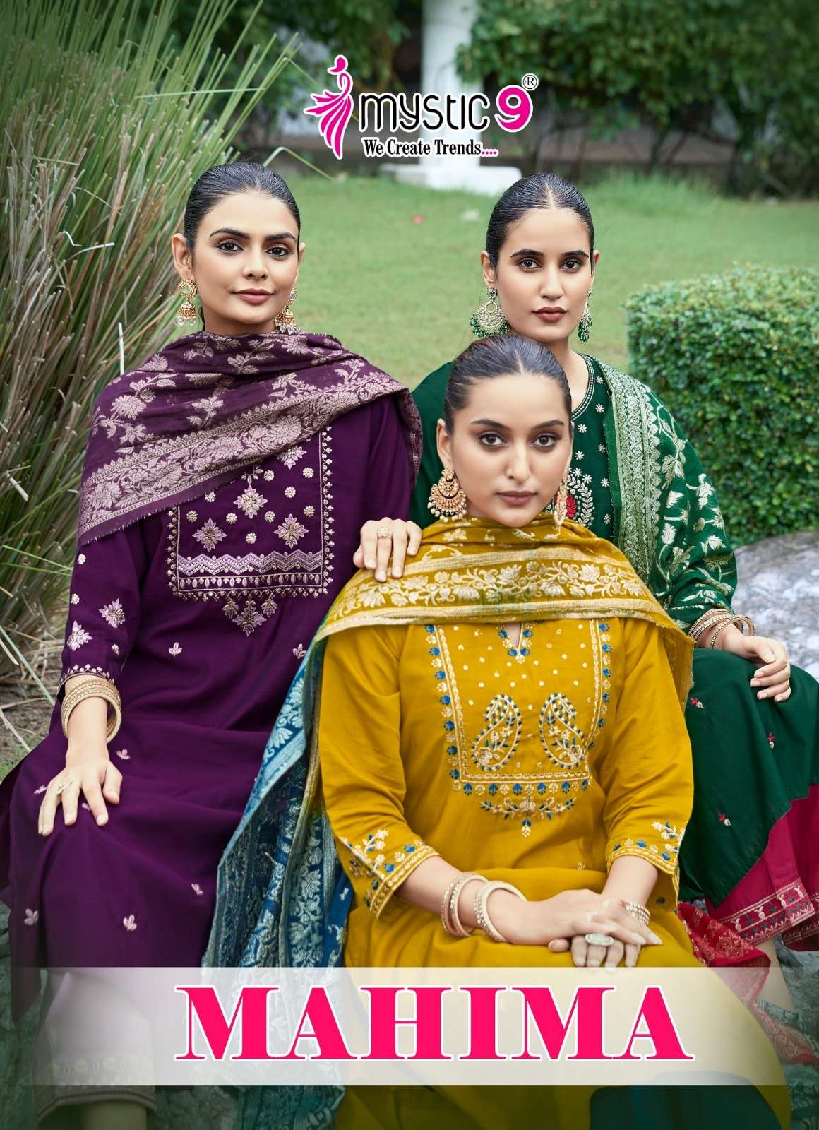 MYSTIC9 MAHIMA VOL-01 1001 TO 1008 SERIES PURE ROMAN SILK EMBROIDERY DRESSES-00140